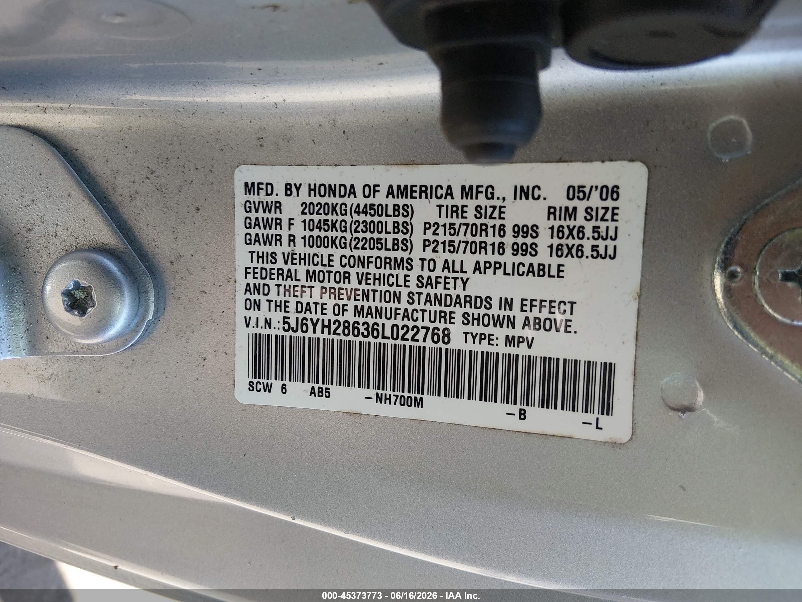 2006 Honda Element Ex Silver vin: 5J6YH28636L022768
