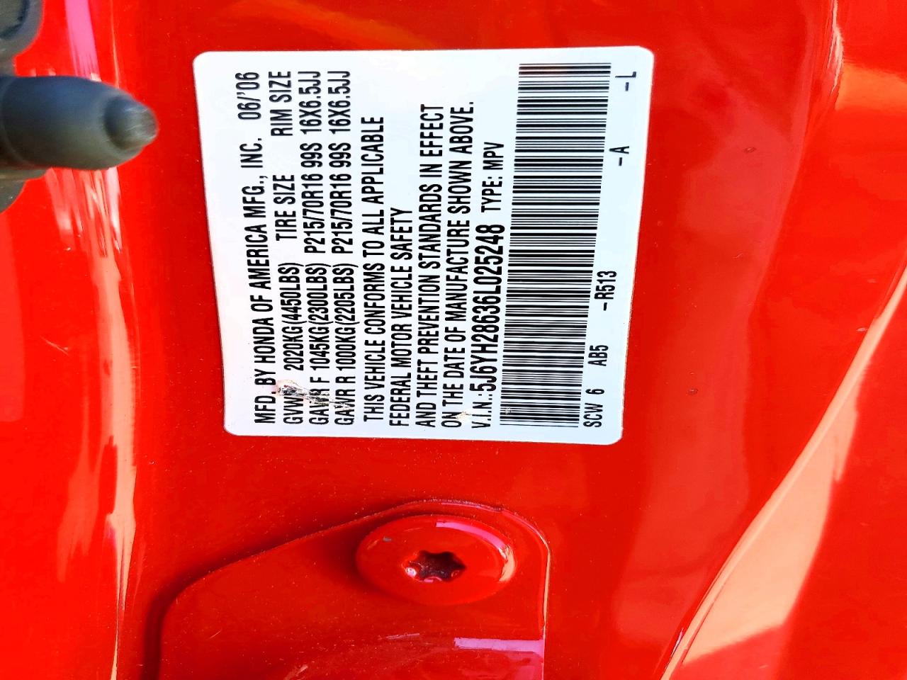 2006 Honda Element Ex Red vin: 5J6YH28636L025248