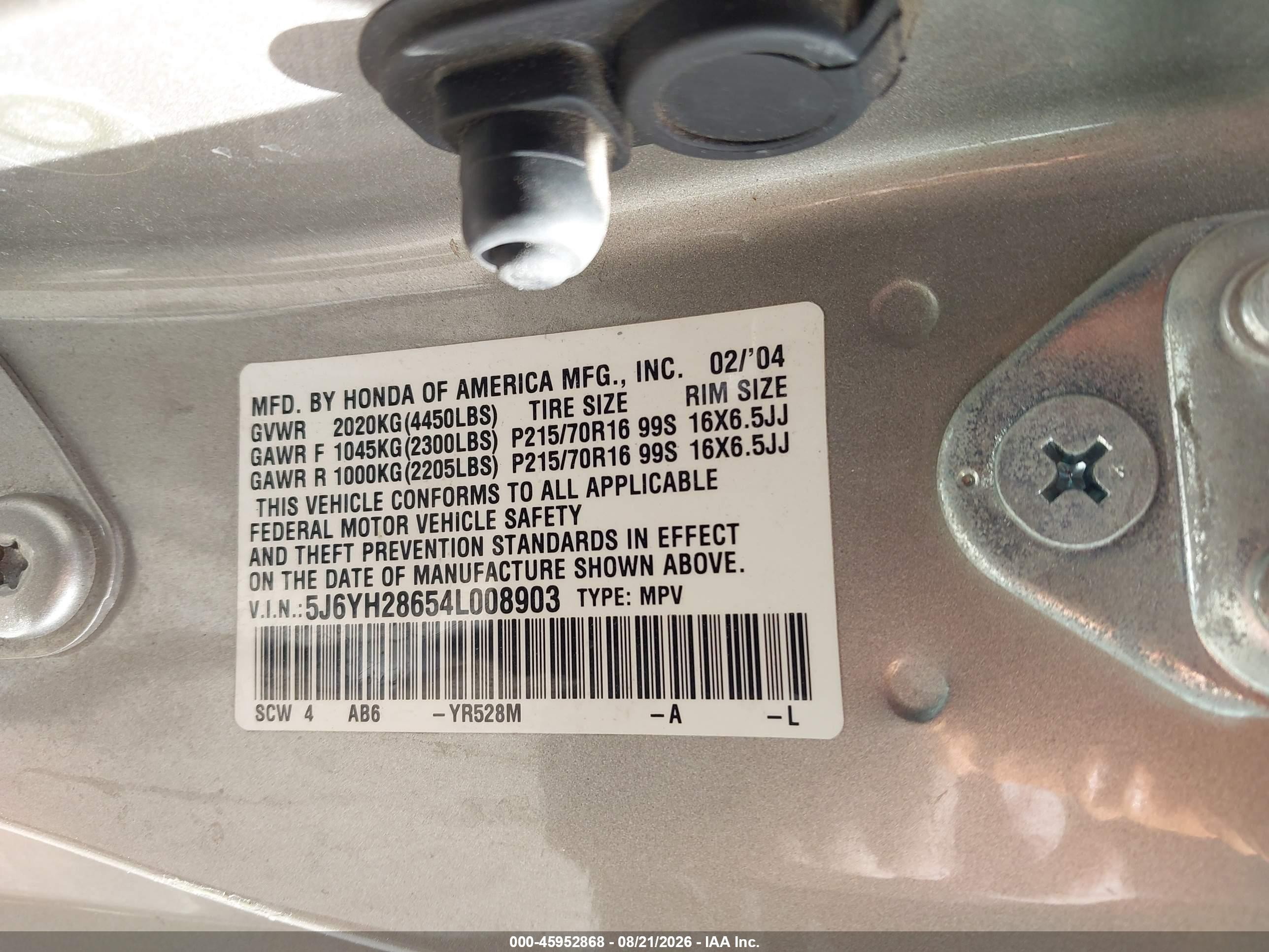 2004 Honda Element Ex Gray vin: 5J6YH28654L008903