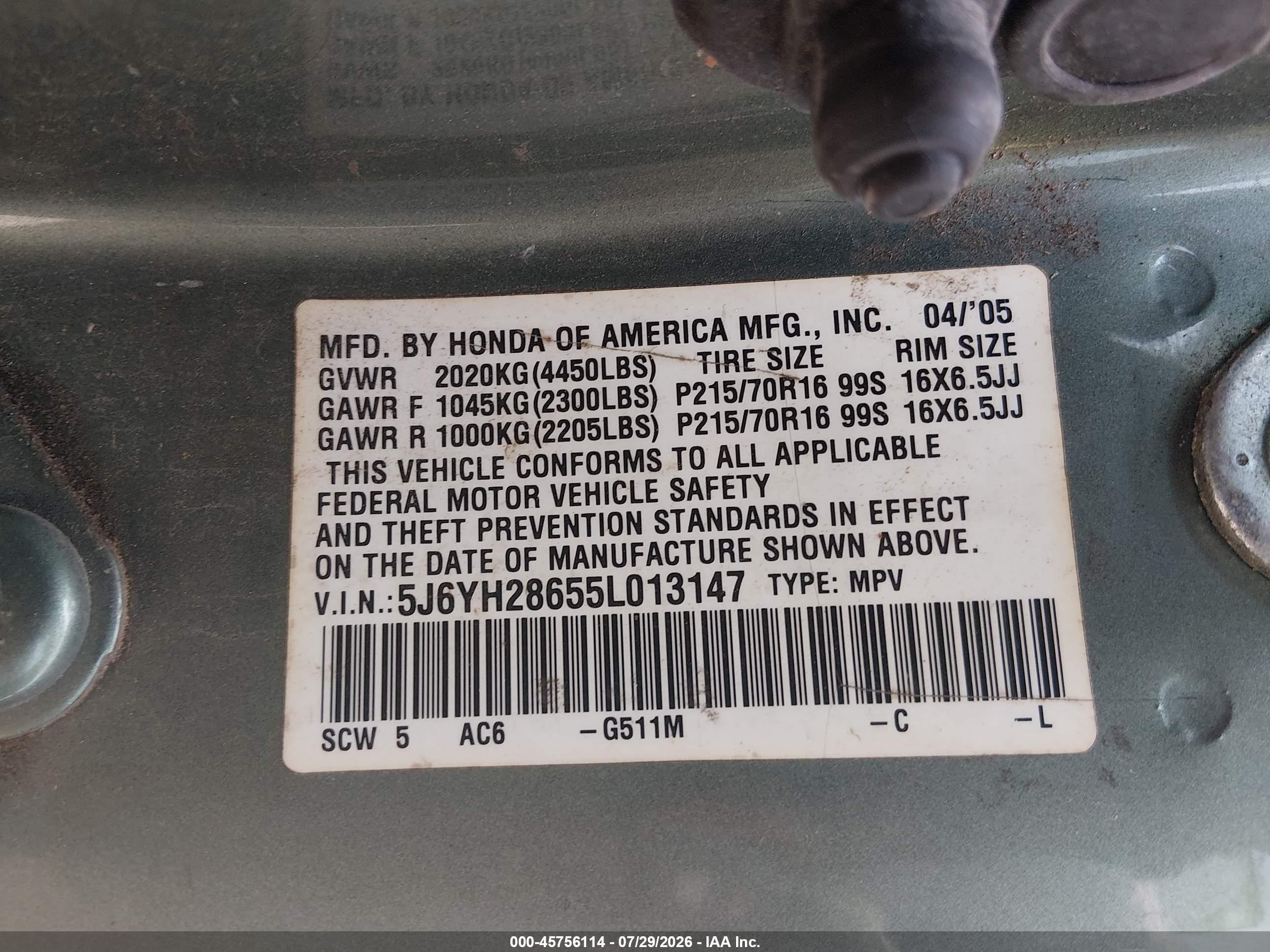 2005 Honda Element Ex Зеленый vin: 5J6YH28655L013147