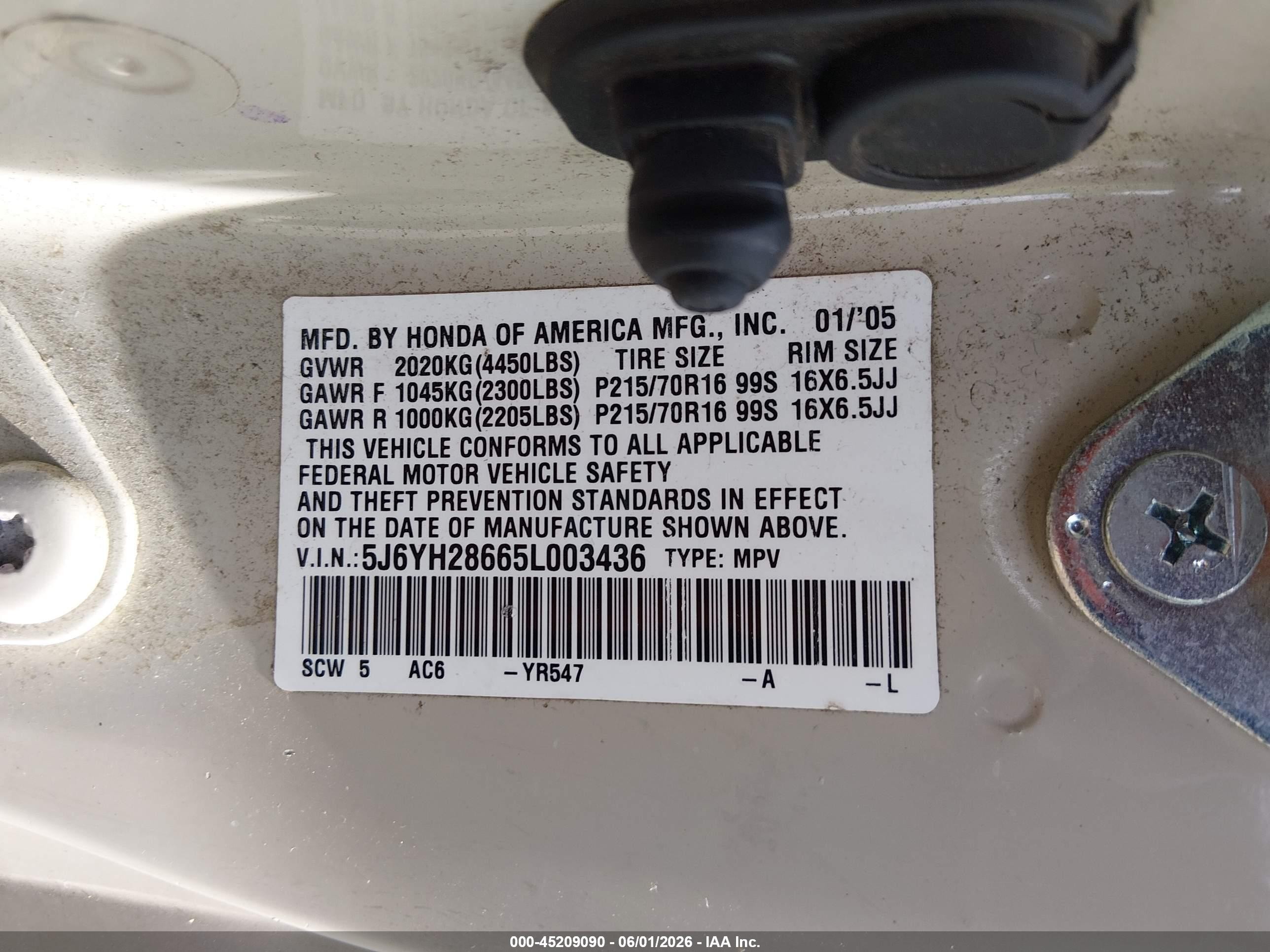 2005 Honda Element Ex Beige vin: 5J6YH28665L003436