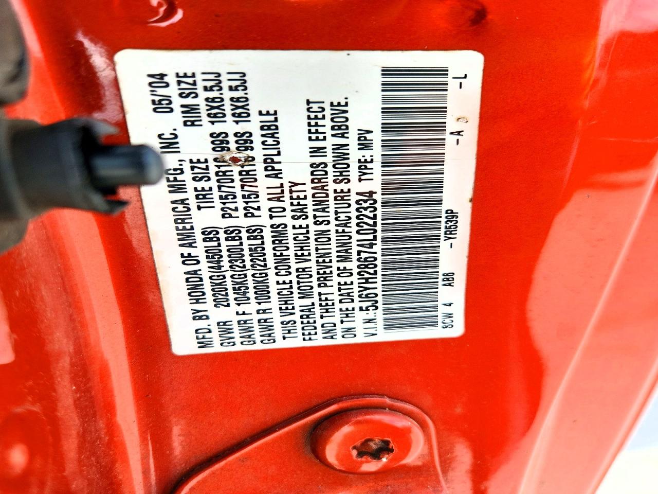 2004 Honda Element Ex Orange vin: 5J6YH28674L022334