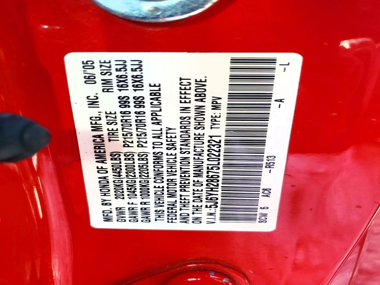 2005 Honda Element Ex Red vin: 5J6YH28675L022321