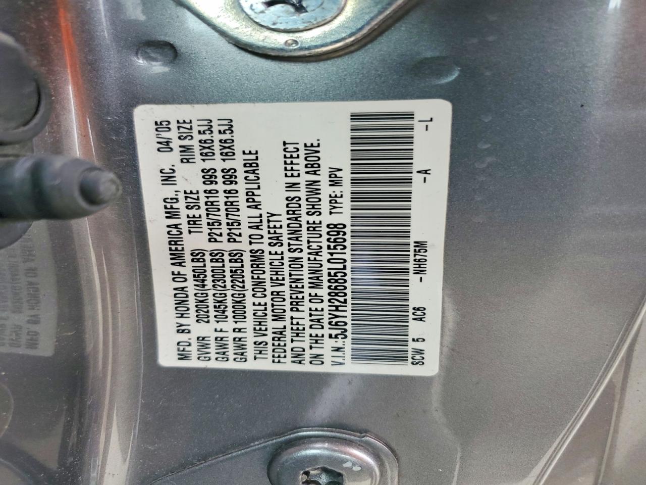 2005 Honda Element Ex Gray vin: 5J6YH28685L015698