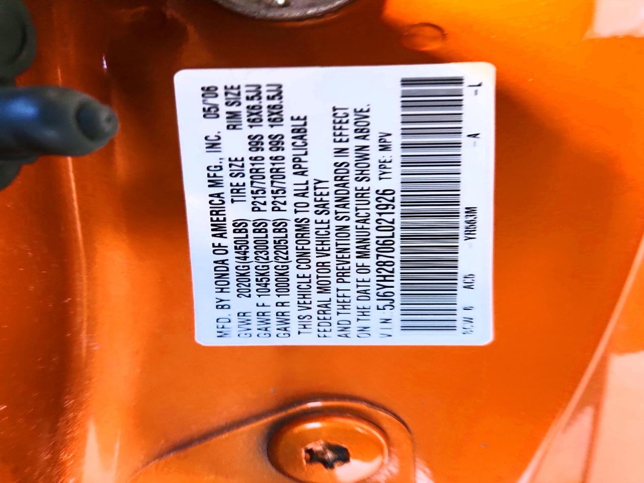 2006 Honda Element Ex Orange vin: 5J6YH28706L021926