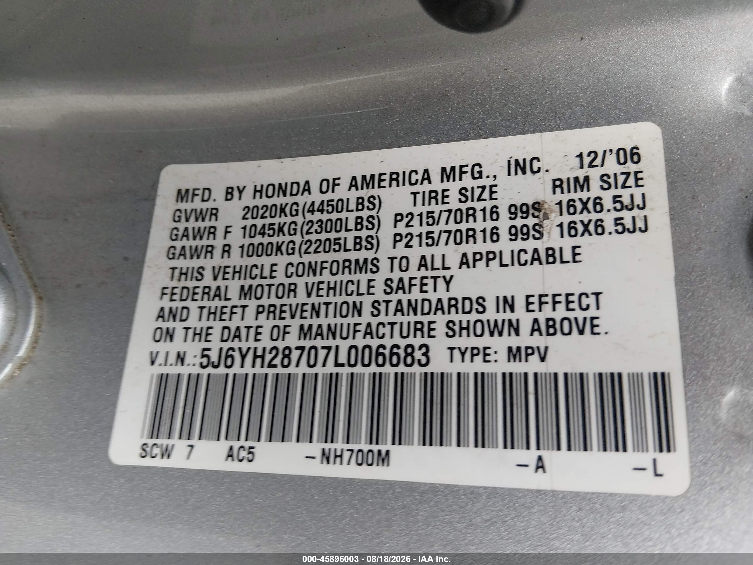 2007 Honda Element Ex Silver vin: 5J6YH28707L006683