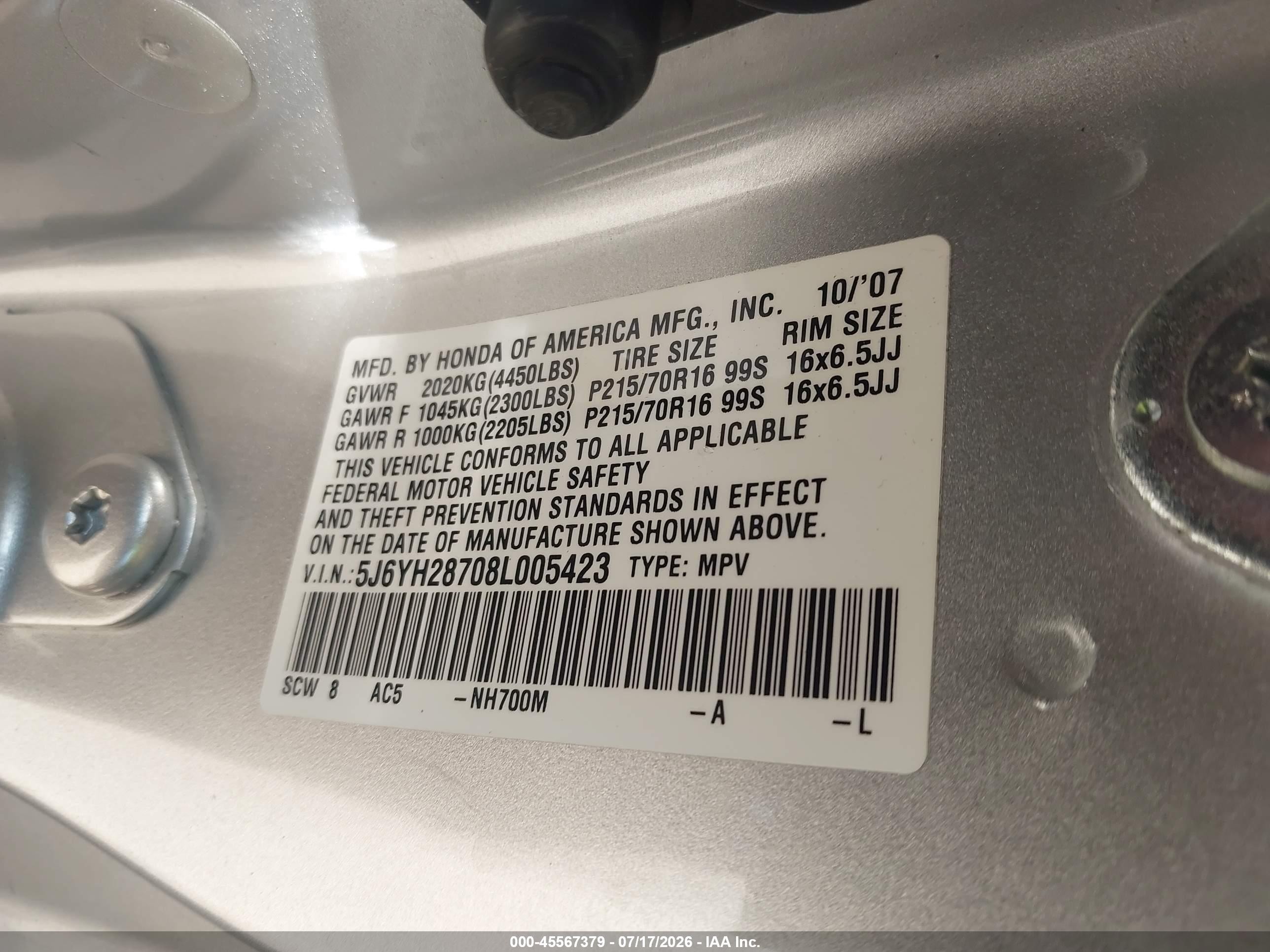 2008 Honda Element Ex Silver vin: 5J6YH28708L005423