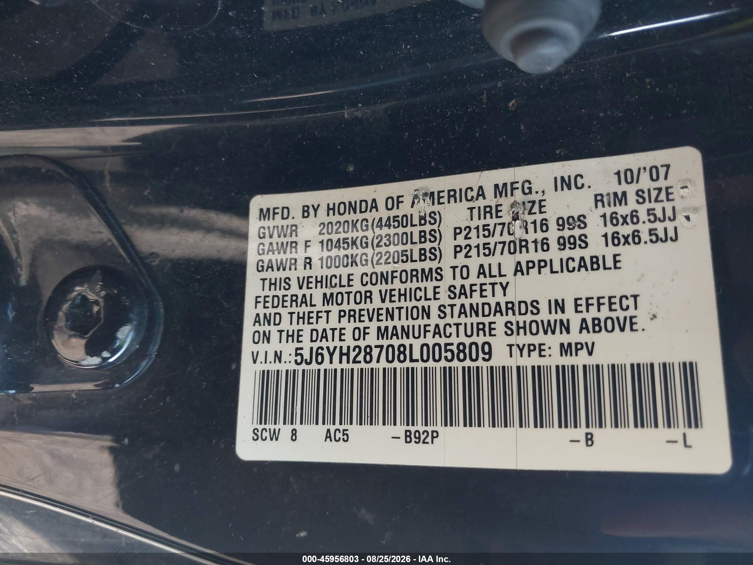 2008 Honda Element Ex Black vin: 5J6YH28708L005809