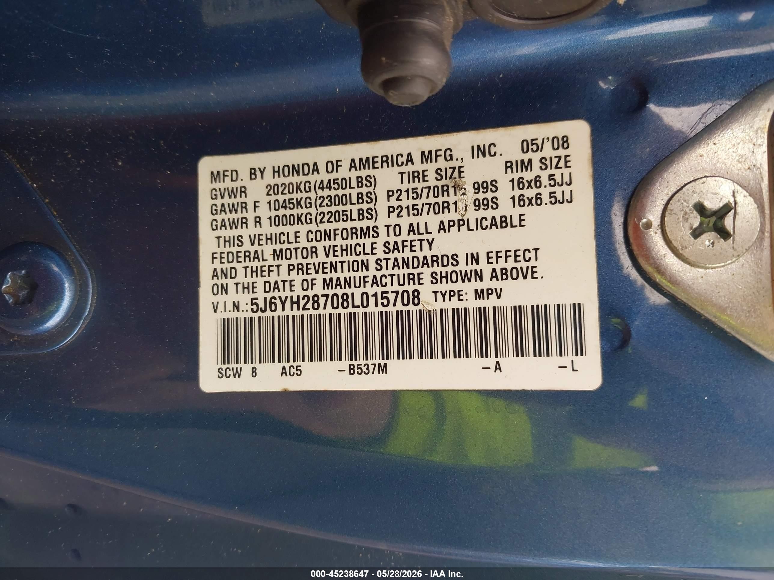 2008 Honda Element Ex Blue vin: 5J6YH28708L015708