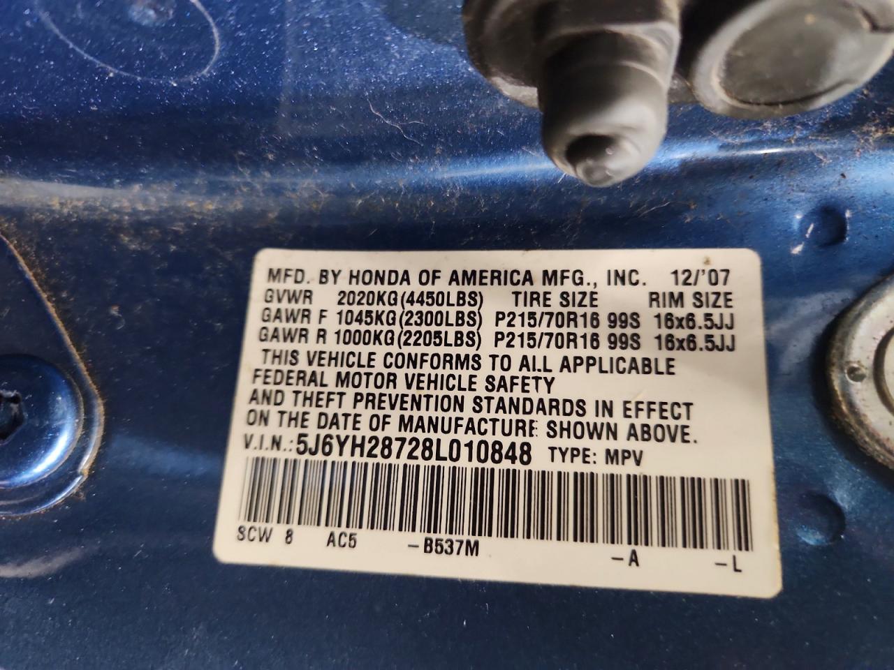 2008 Honda Element Ex Blue vin: 5J6YH28728L010848