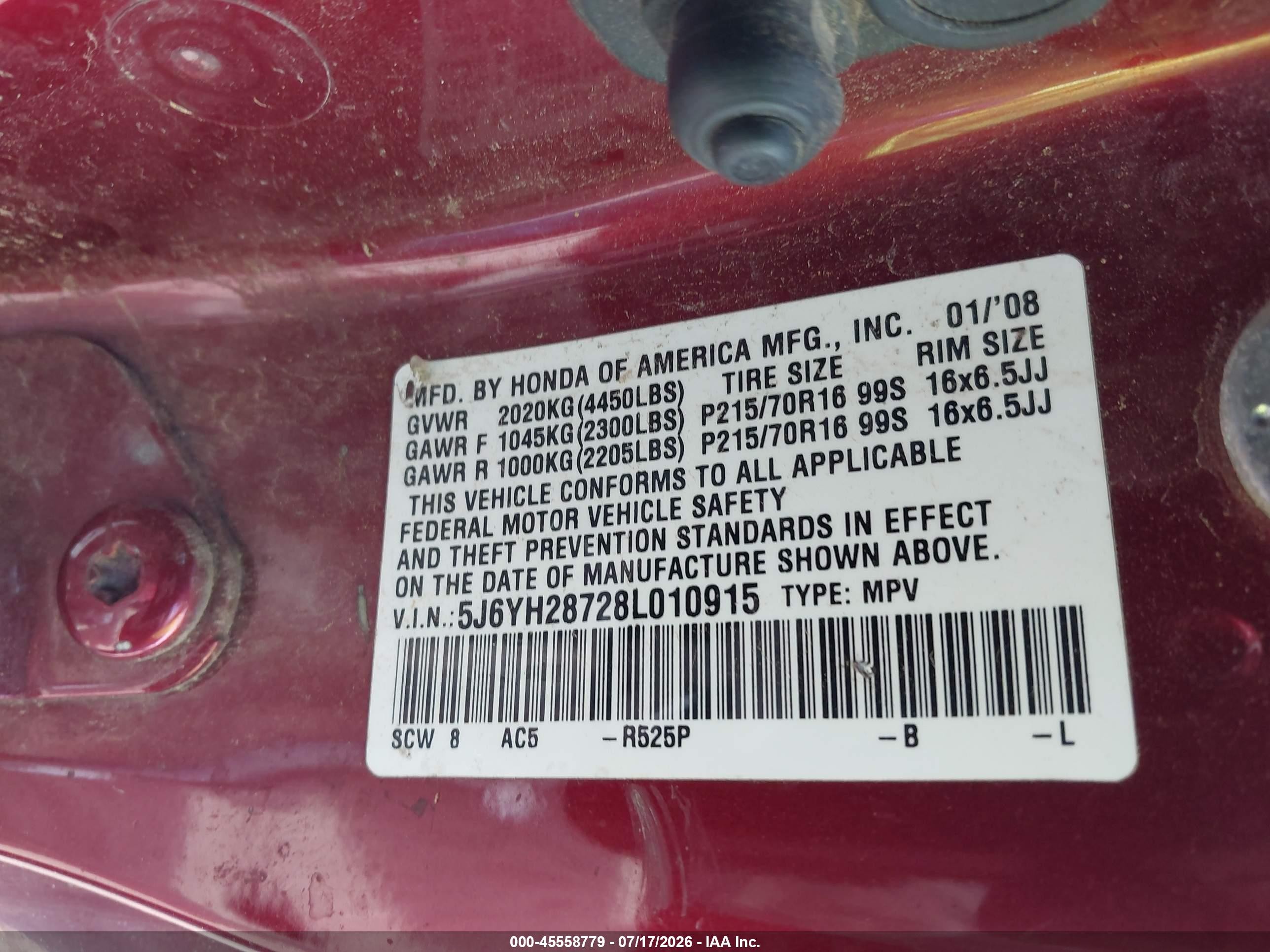 2008 Honda Element Ex Maroon vin: 5J6YH28728L010915
