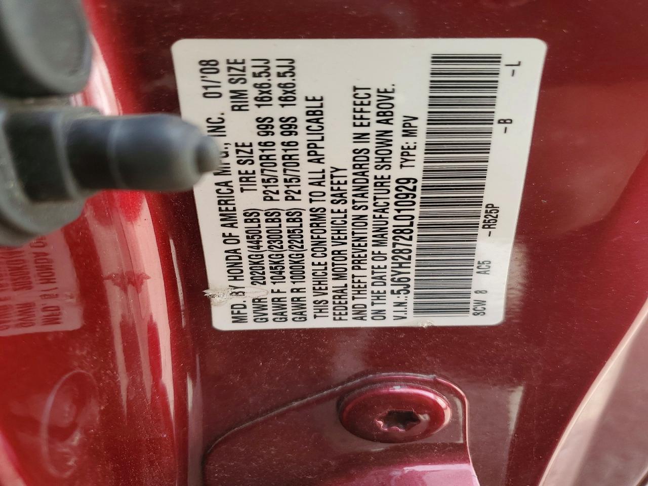 2008 Honda Element Ex Maroon vin: 5J6YH28728L010929