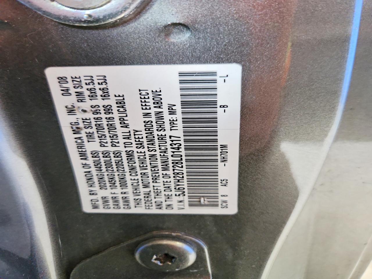 2008 Honda Element Ex Серый vin: 5J6YH28728L014317