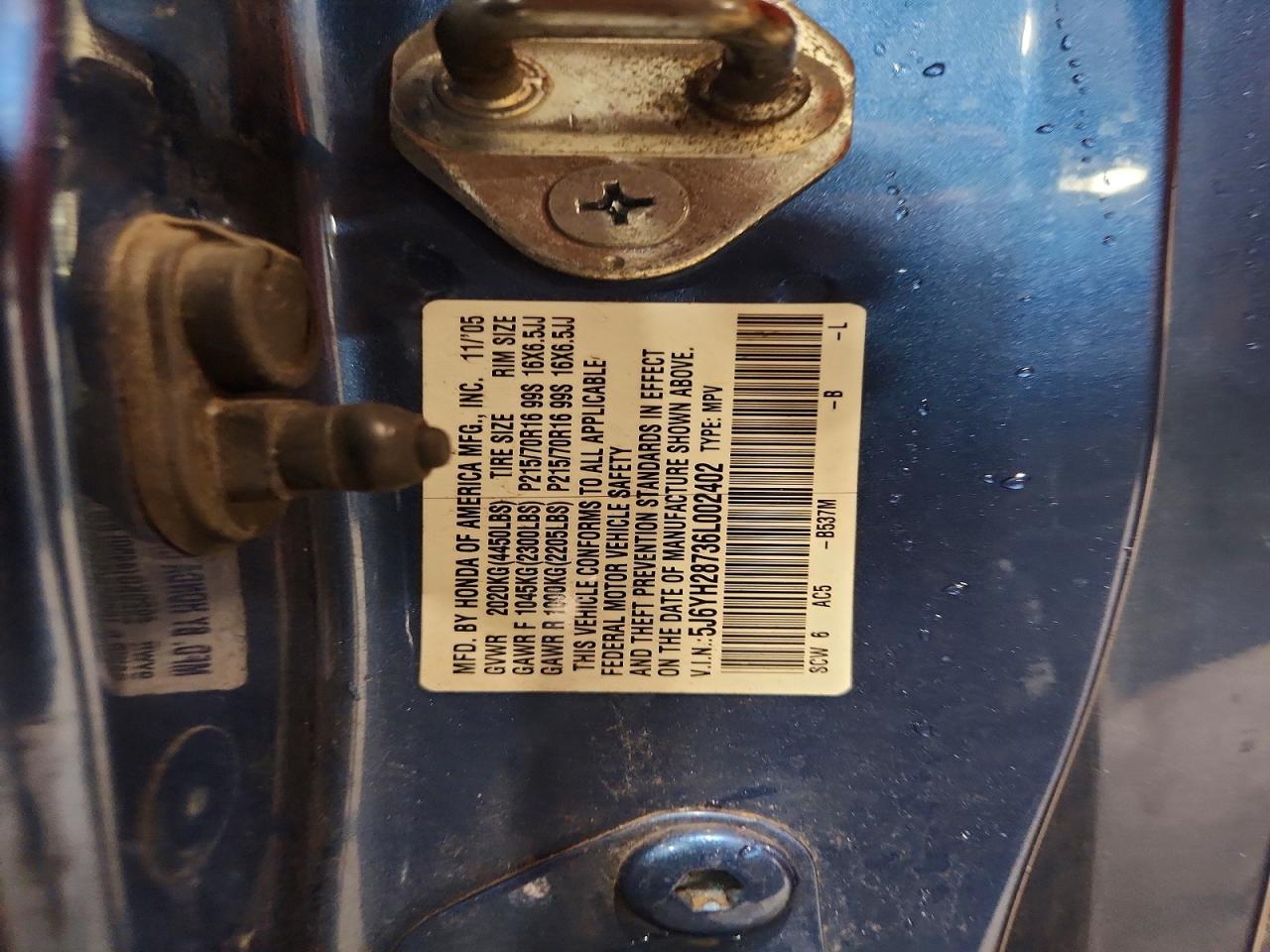 2006 Honda Element Ex Blue vin: 5J6YH28736L002402