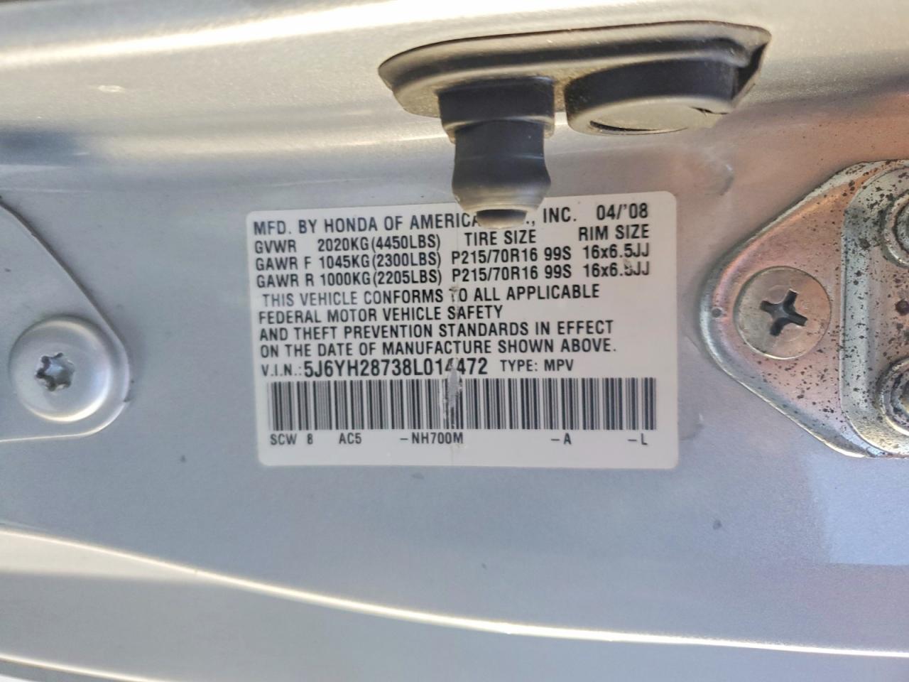 2008 Honda Element Ex Silver vin: 5J6YH28738L014472