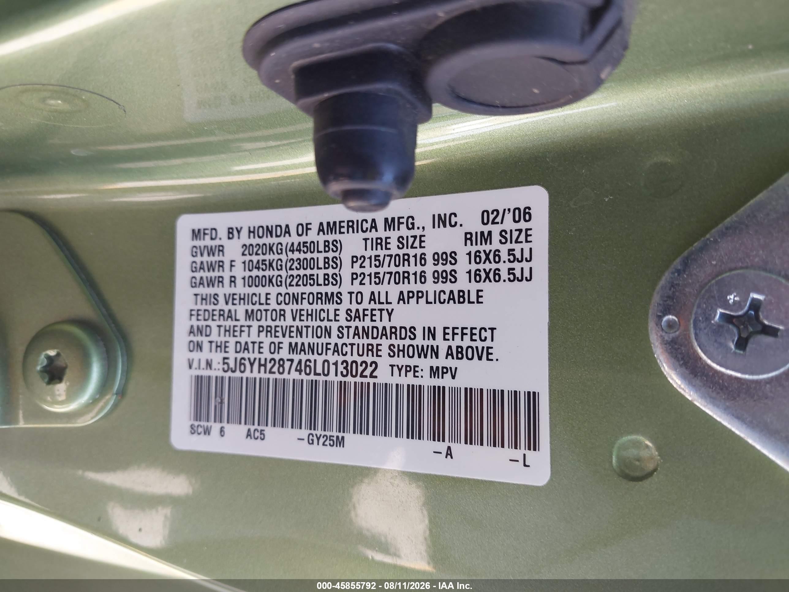 2006 Honda Element Ex-p Green vin: 5J6YH28746L013022