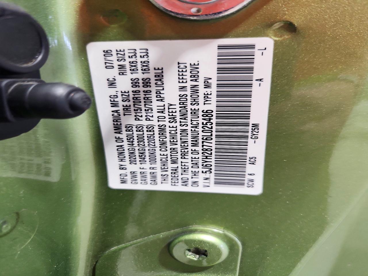 2006 Honda Element Ex Green vin: 5J6YH28776L025486