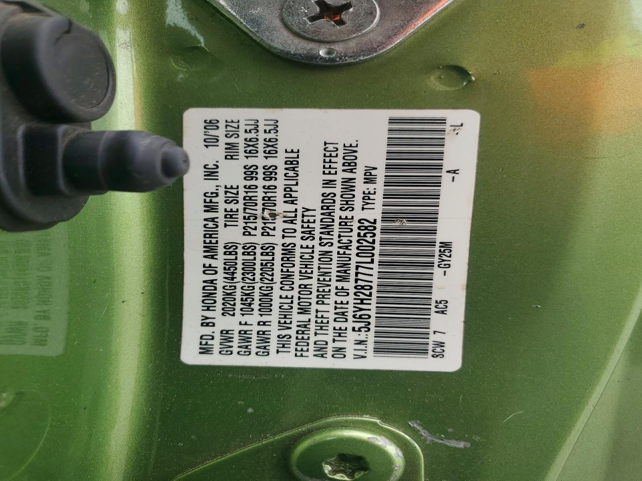 2007 Honda Element Ex Green vin: 5J6YH28777L002582