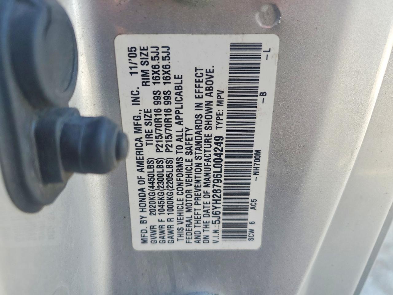 2006 Honda Element Ex Silver vin: 5J6YH28796L004249