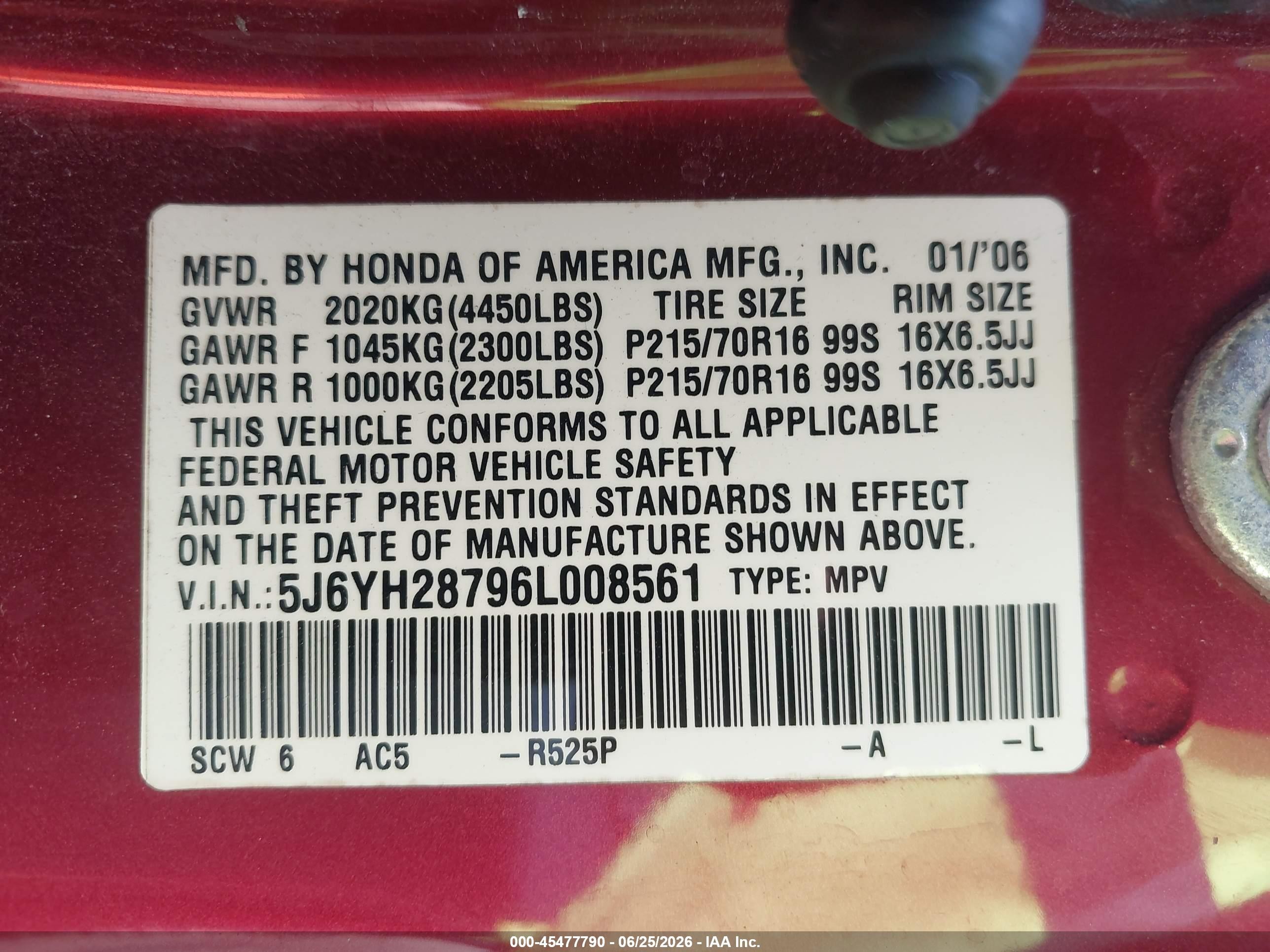 2006 Honda Element Ex-p Burgundy vin: 5J6YH28796L008561