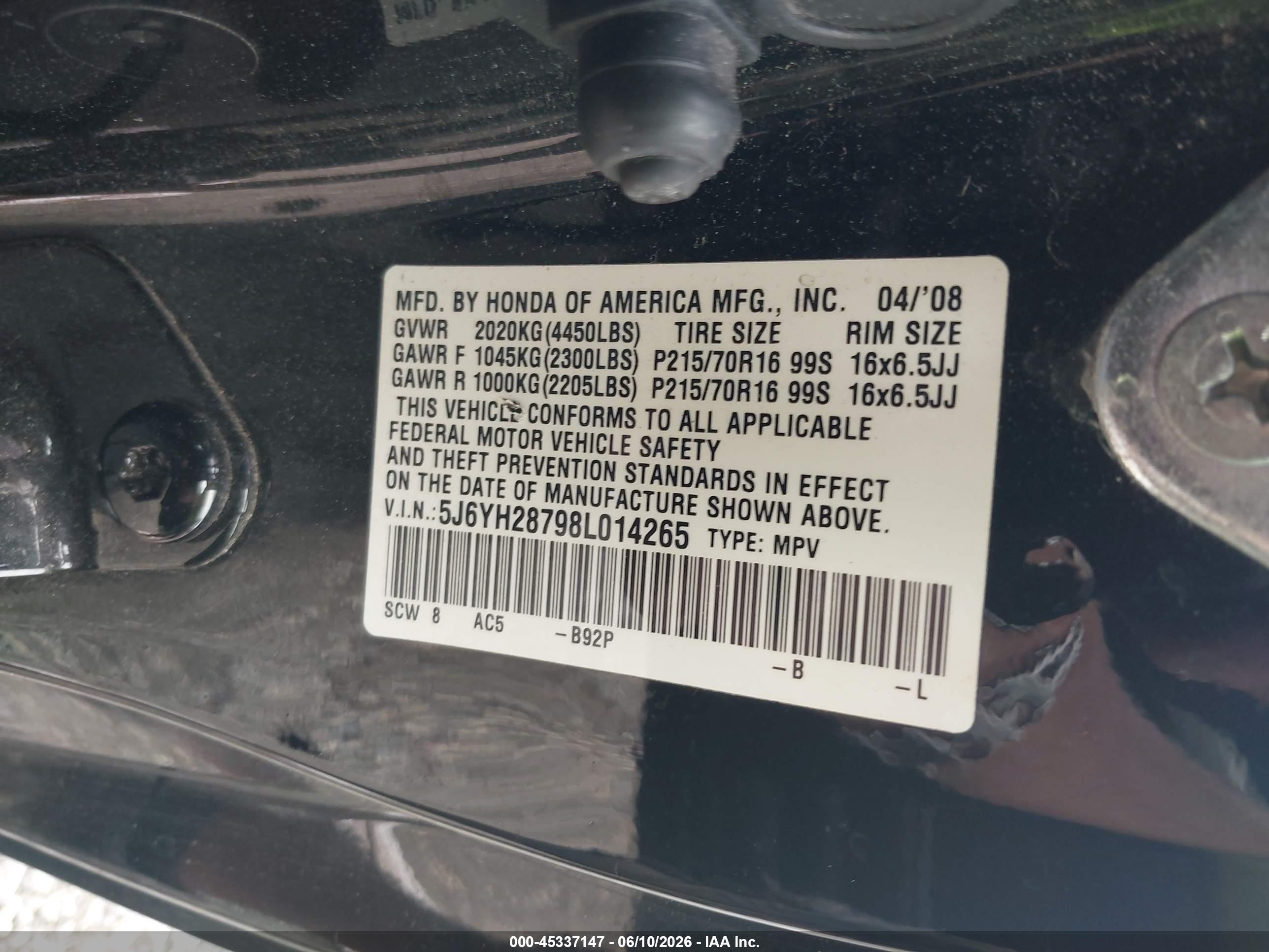 2008 Honda Element Ex Black vin: 5J6YH28798L014265