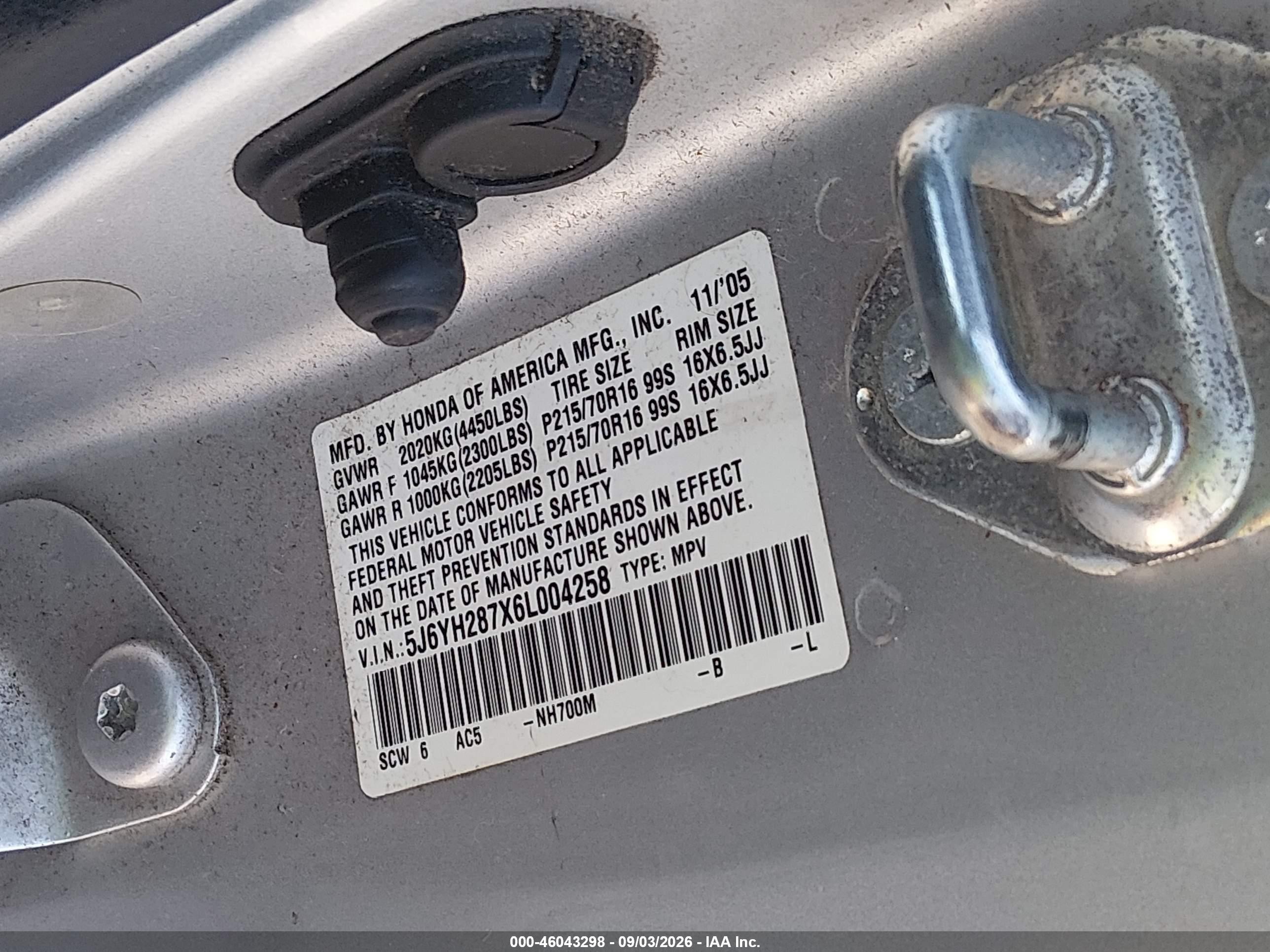 2006 Honda Element Ex-p Серебряный vin: 5J6YH287X6L004258