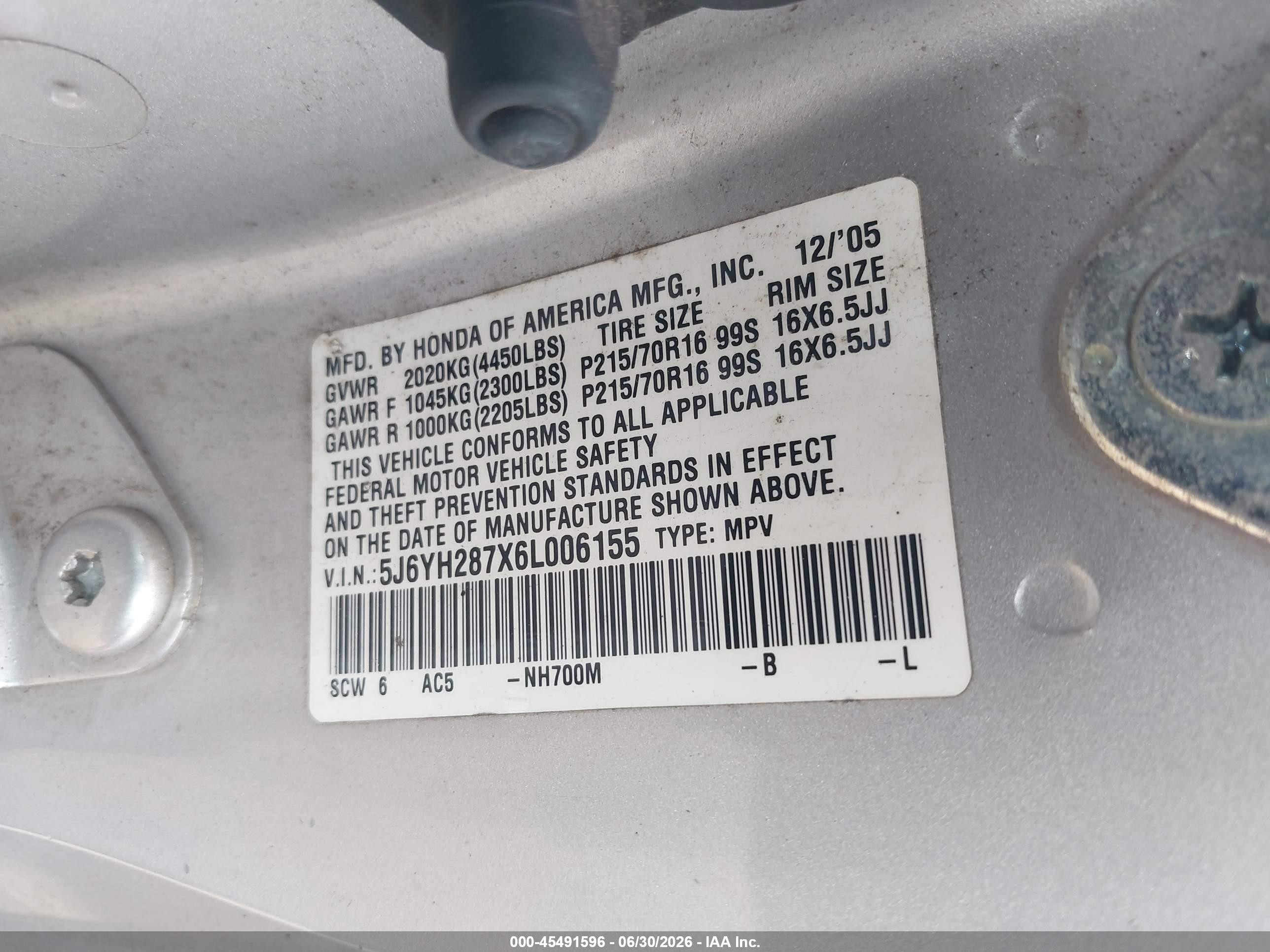 2006 Honda Element Ex-p Silver vin: 5J6YH287X6L006155