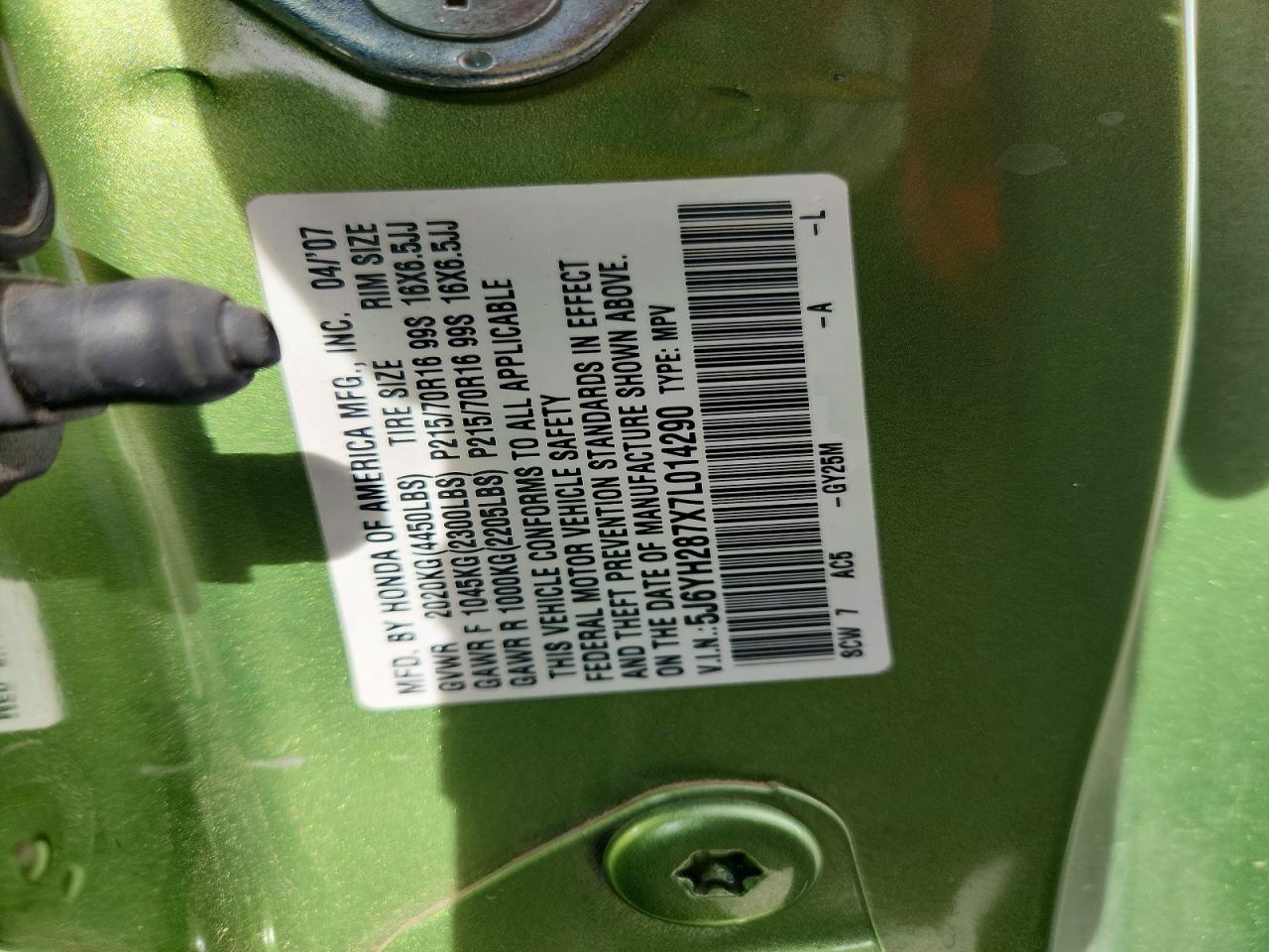 2007 Honda Element Ex Green vin: 5J6YH287X7L014290