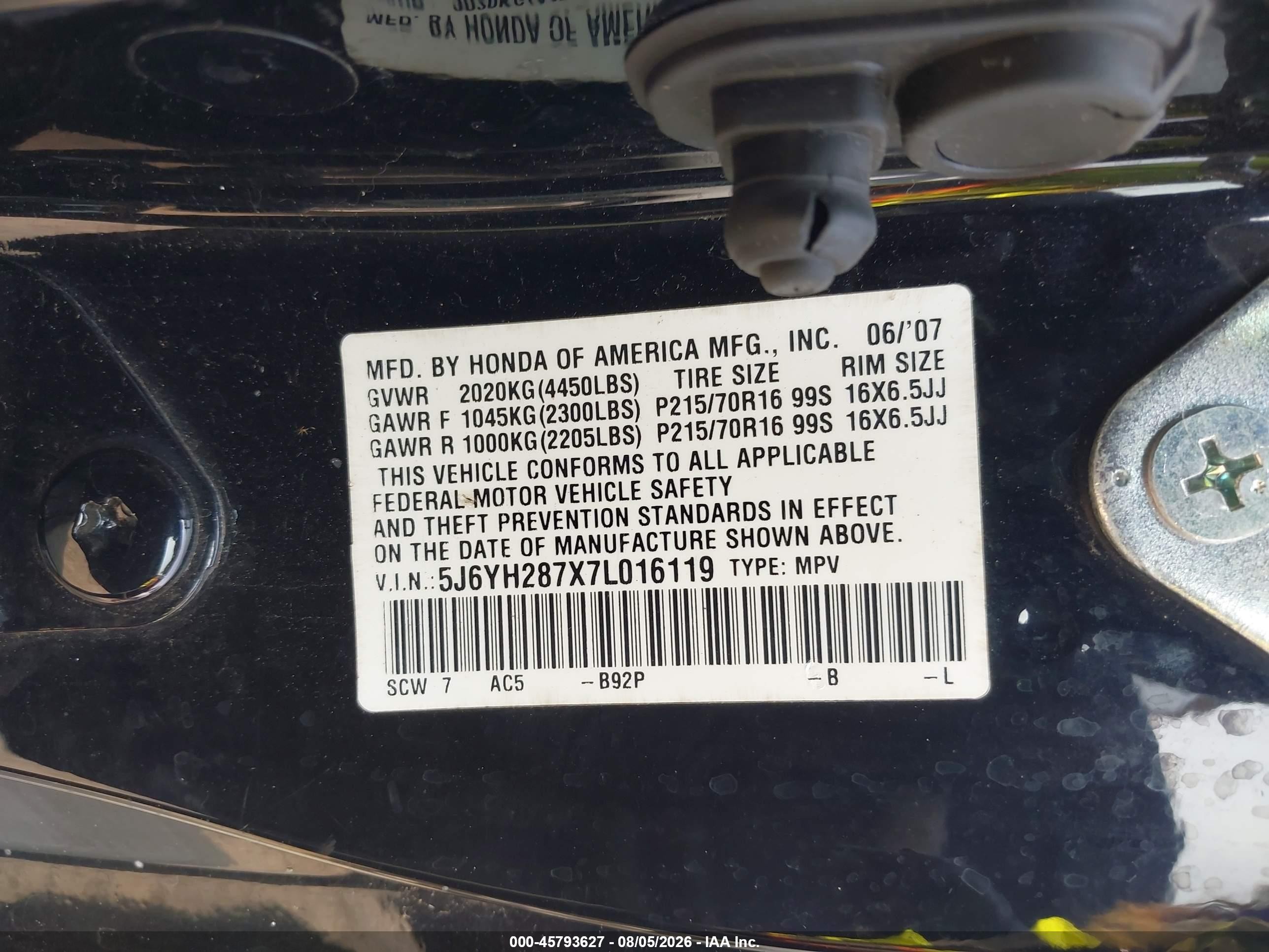 2007 Honda Element Ex Черный vin: 5J6YH287X7L016119