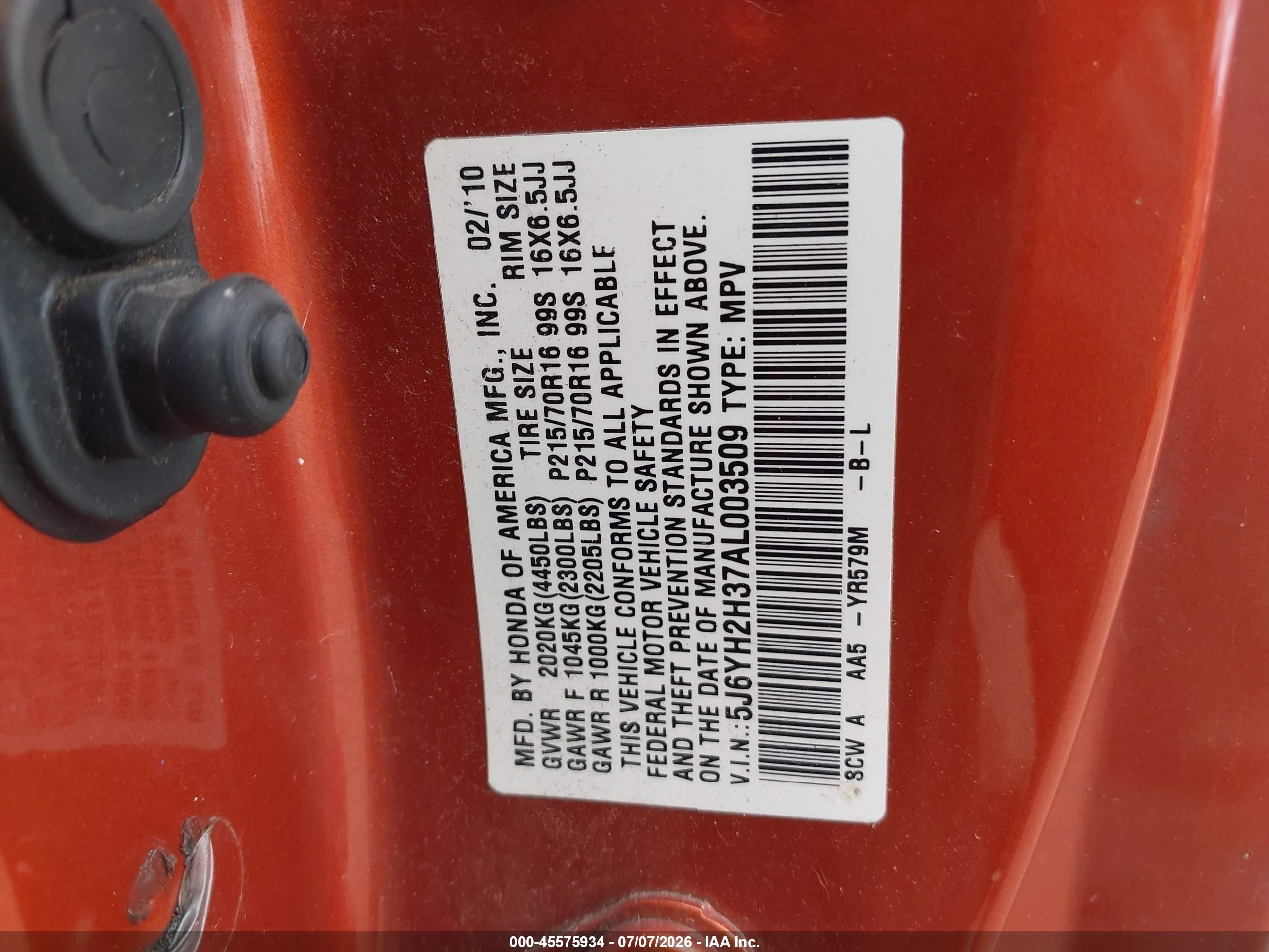 2010 Honda Element Lx Оранжевый vin: 5J6YH2H37AL003509