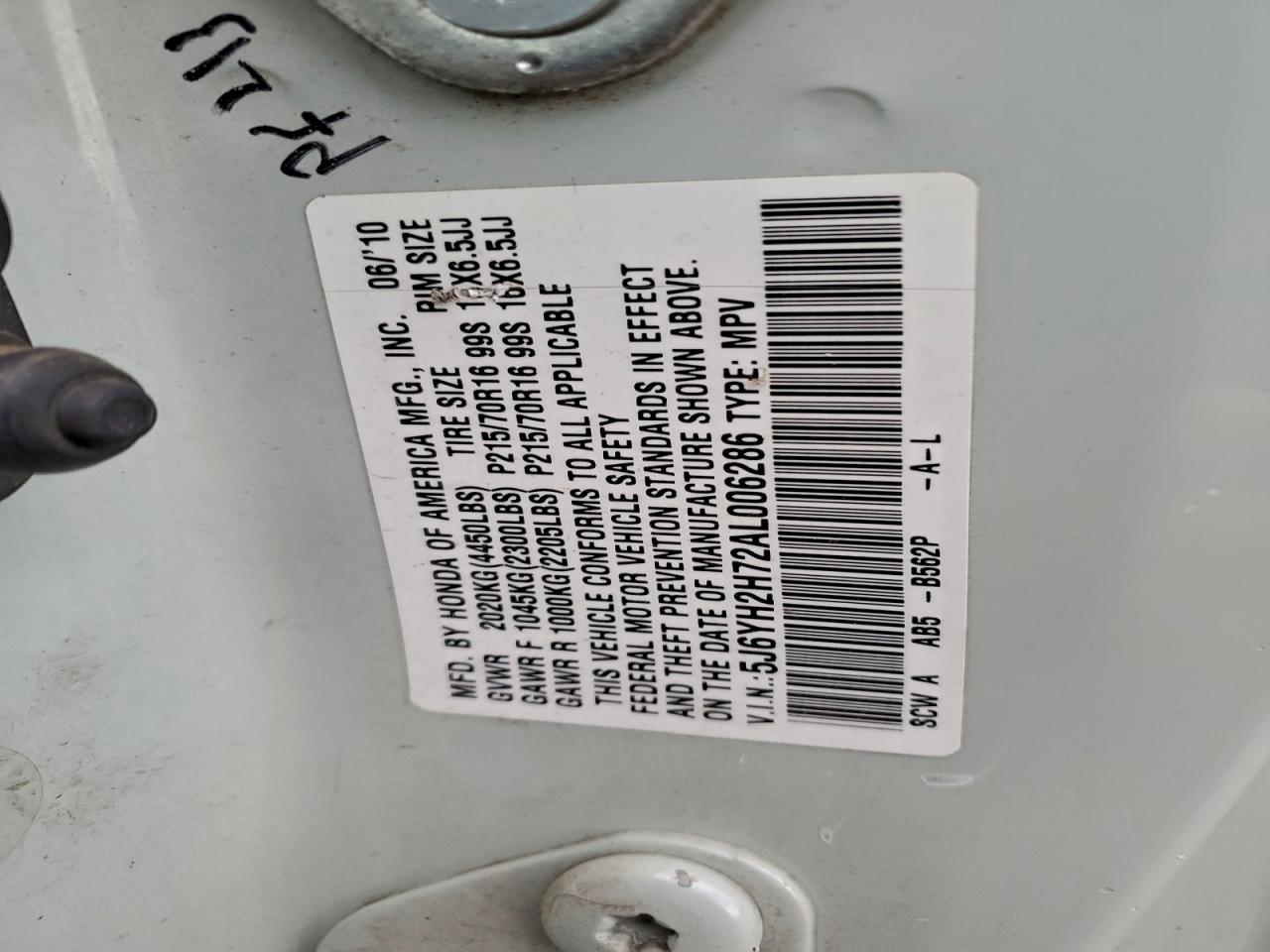 2010 Honda Element Ex Green vin: 5J6YH2H72AL006286