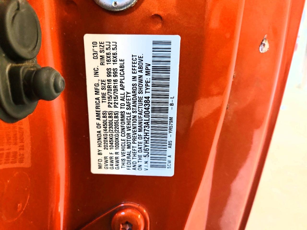 2010 Honda Element Ex Orange vin: 5J6YH2H73AL004384
