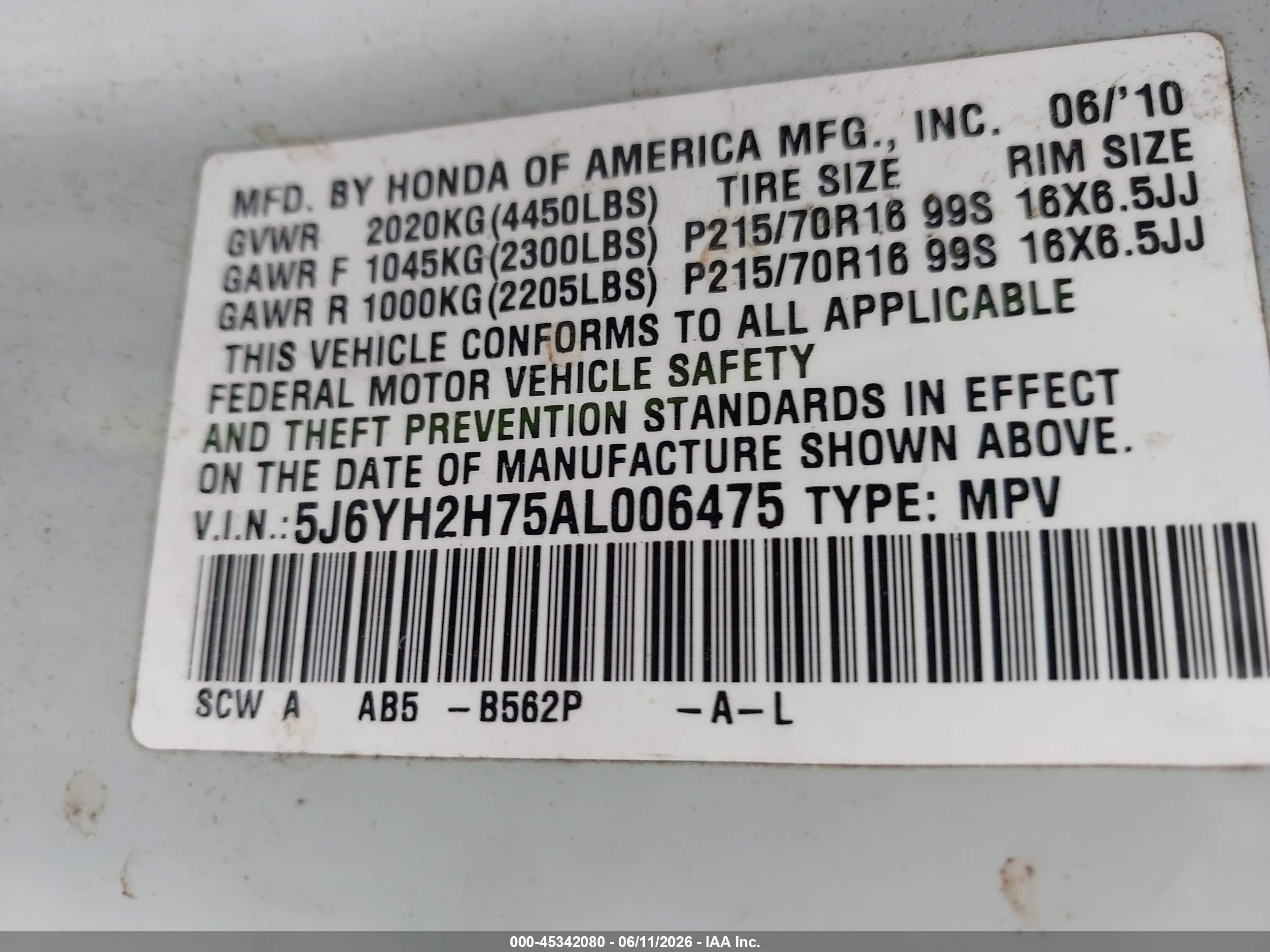 2010 Honda Element Ex White vin: 5J6YH2H75AL006475