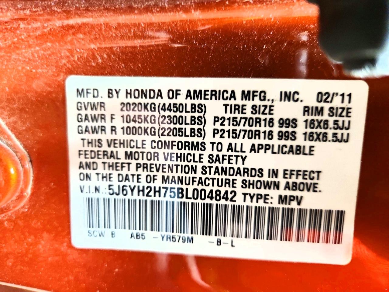 2011 Honda Element Ex Orange vin: 5J6YH2H75BL004842