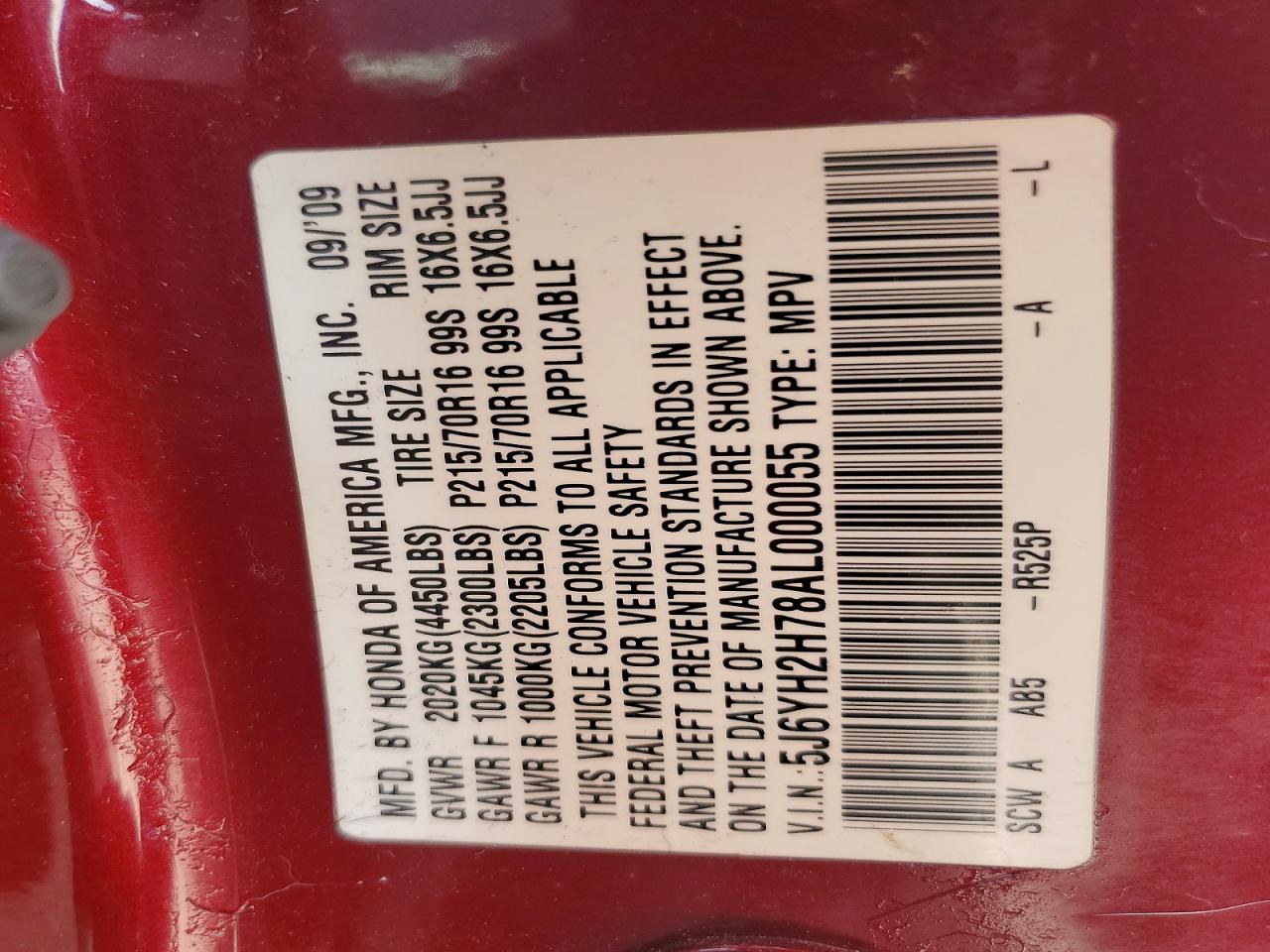 2010 Honda Element Ex Red vin: 5J6YH2H78AL000055