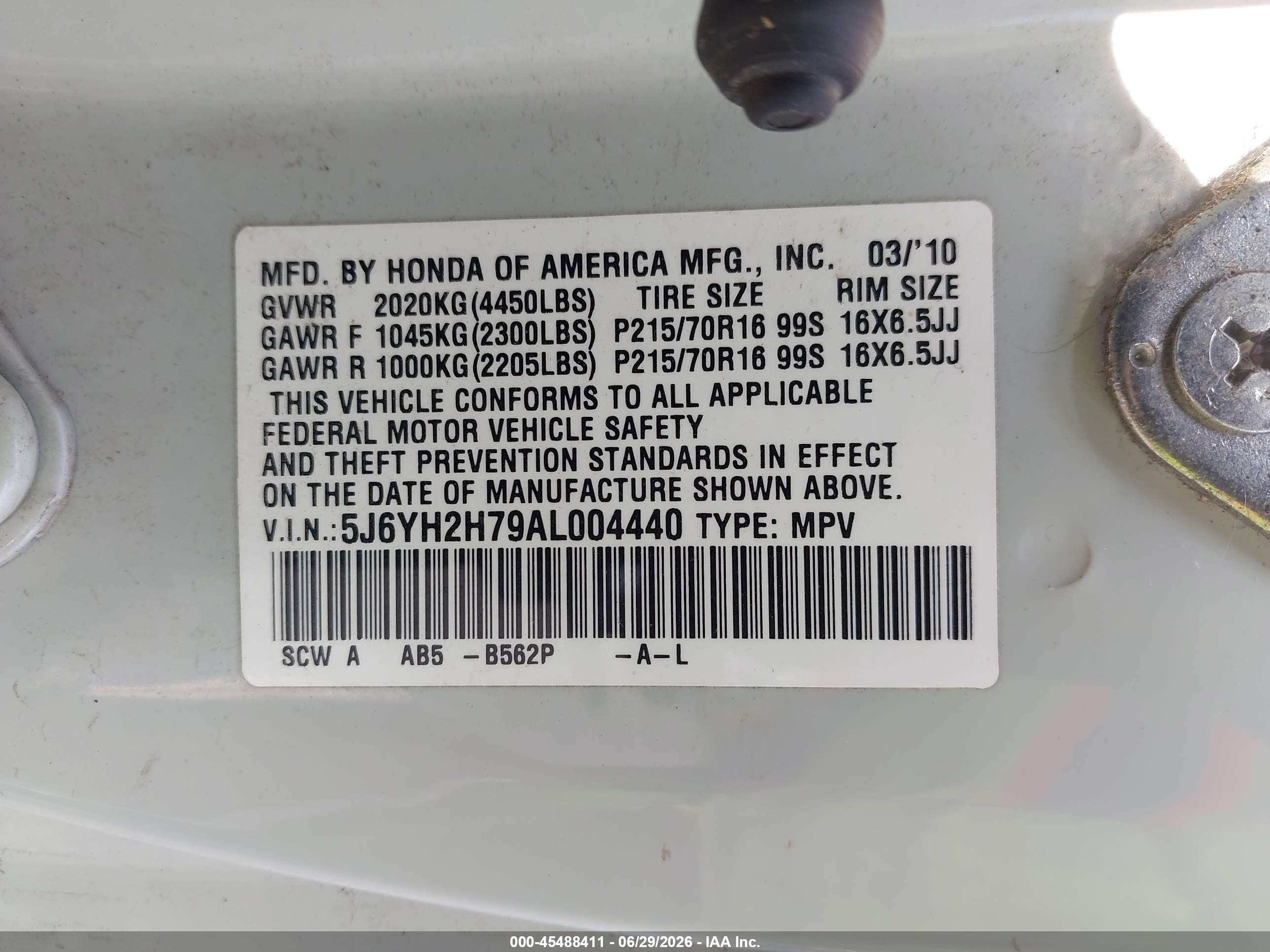 2010 Honda Element Ex White vin: 5J6YH2H79AL004440