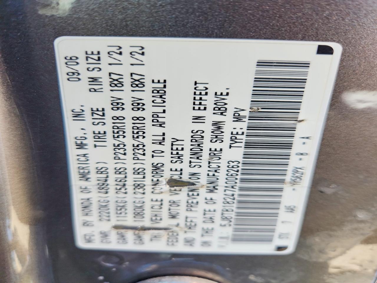 2007 Acura Rdx Серый vin: 5J8TB18247A006263