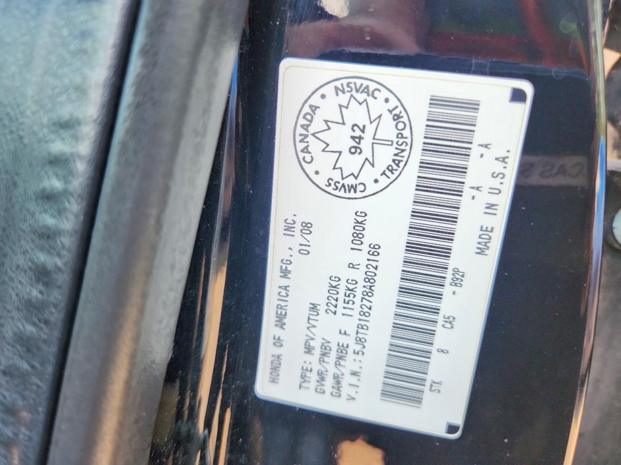 2008 Acura Rdx Черный vin: 5J8TB18278A802166