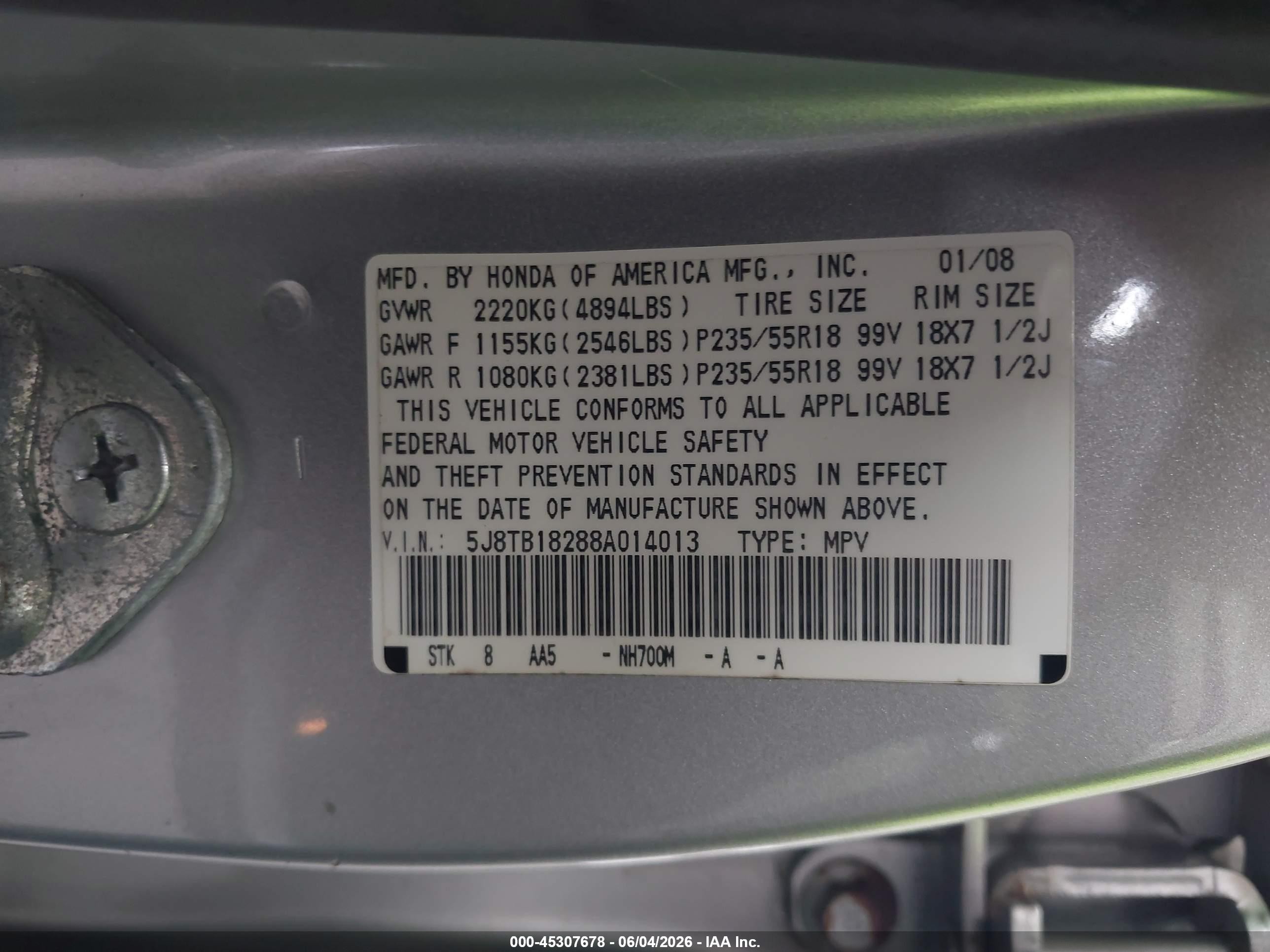 2008 Acura Rdx   Silver vin: 5J8TB18288A014013