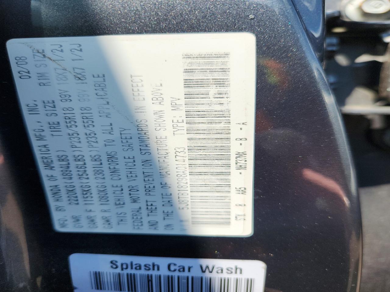 2008 Acura Rdx Charcoal vin: 5J8TB18298A014733