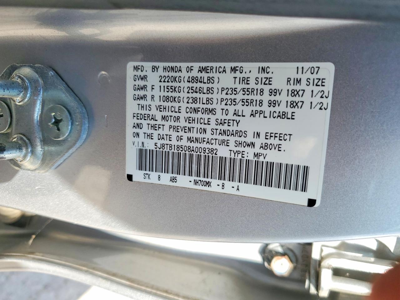 2008 Acura Rdx Technology Silver vin: 5J8TB18508A009382