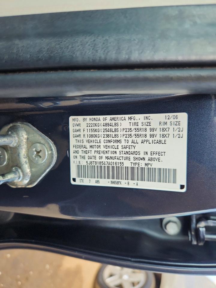 2007 Acura Rdx Technology Blue vin: 5J8TB18547A016155
