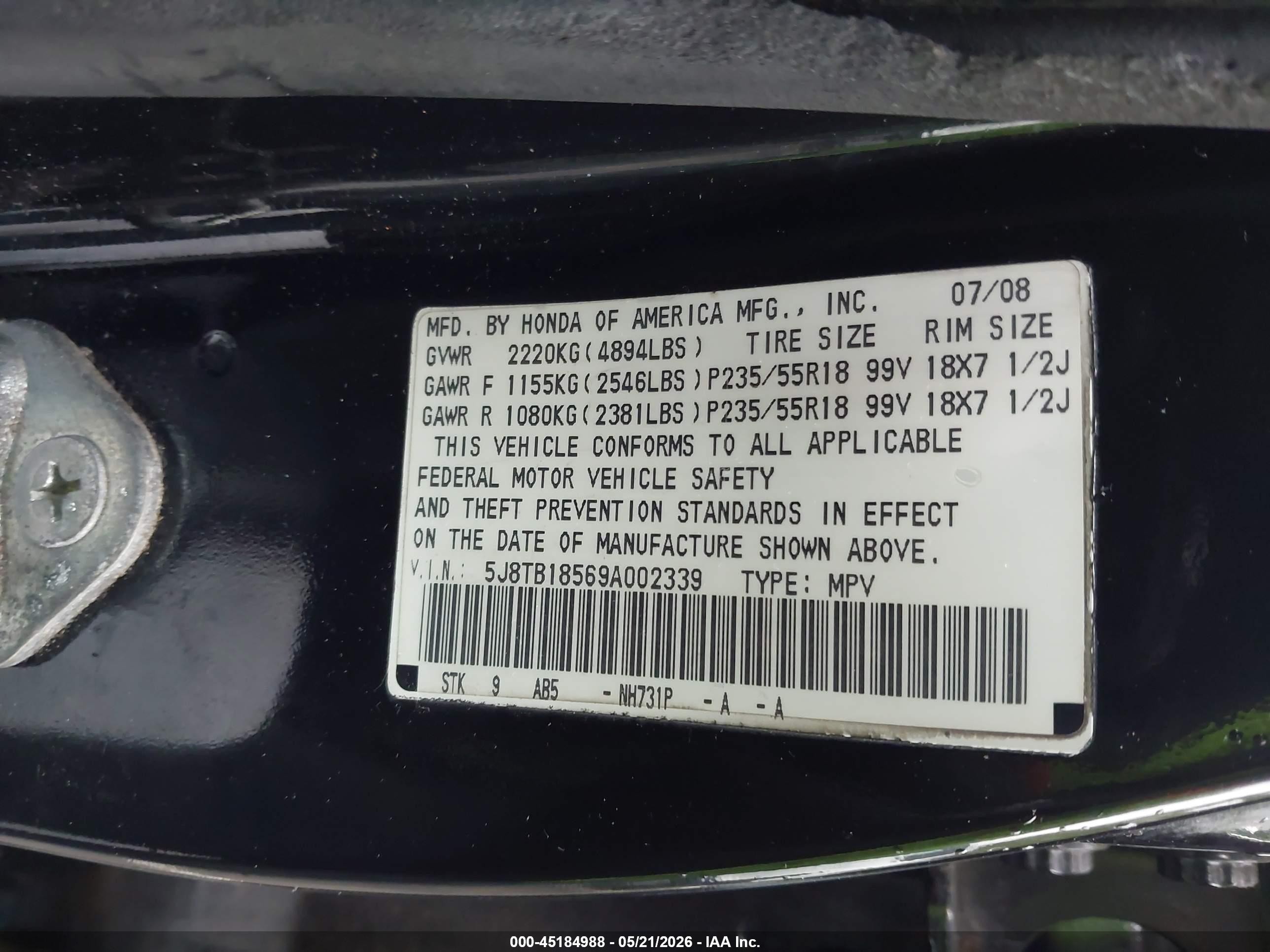 2009 Acura Rdx   Черный vin: 5J8TB18569A002339