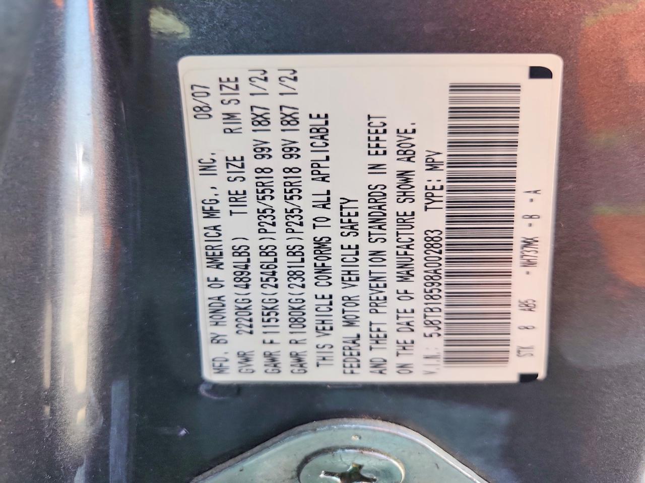 2008 Acura Rdx Technology Gray vin: 5J8TB18598A002883