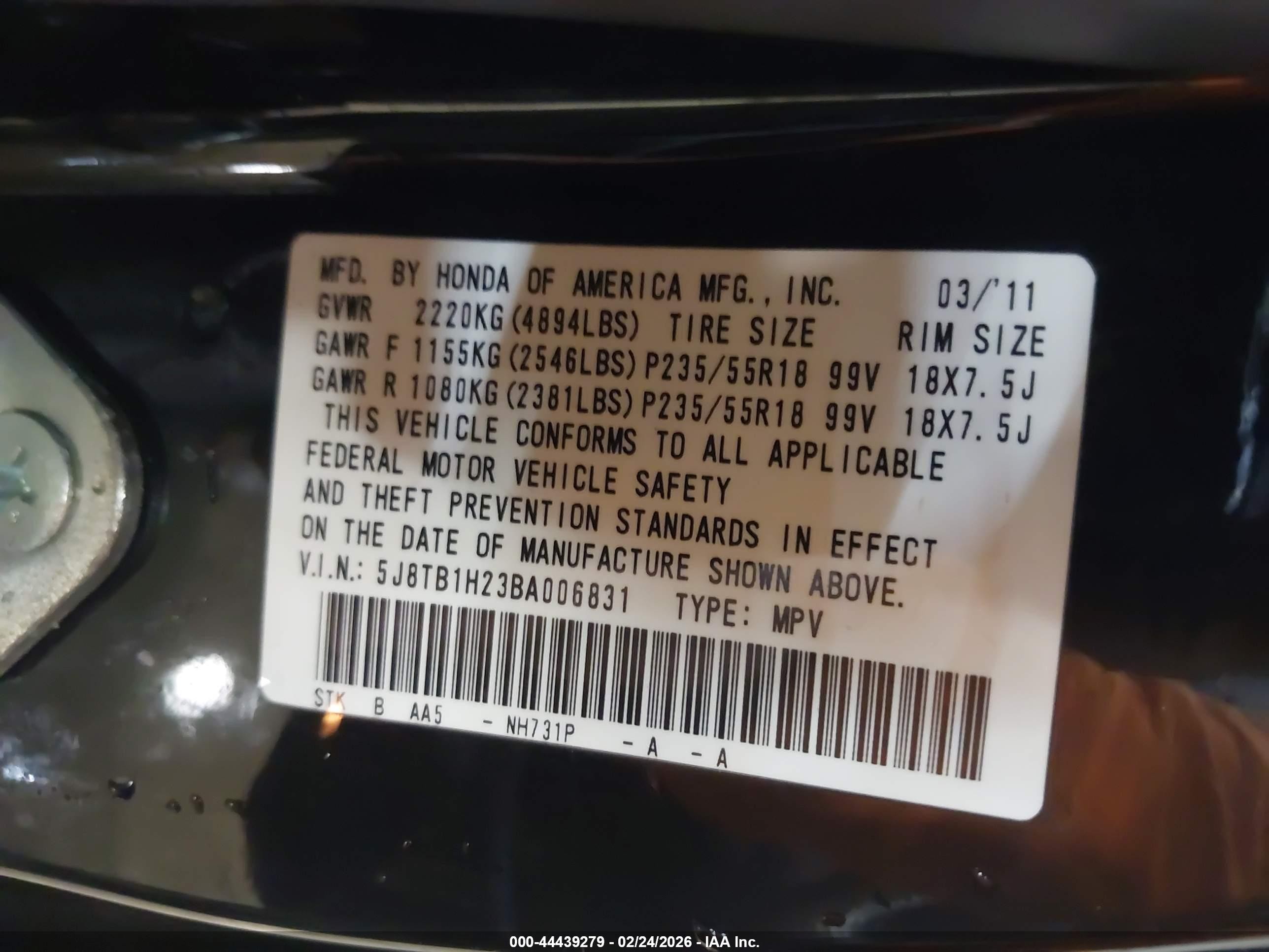 2011 Acura Rdx   Black vin: 5J8TB1H23BA006831