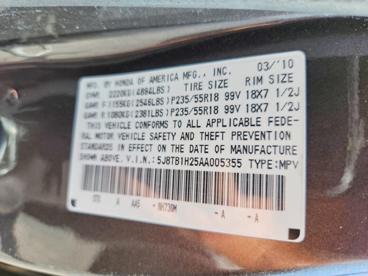 2010 Acura Rdx Gray vin: 5J8TB1H25AA005355