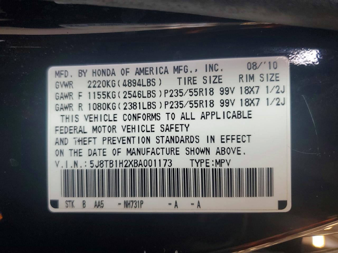 2011 Acura Rdx Black vin: 5J8TB1H2XBA001173
