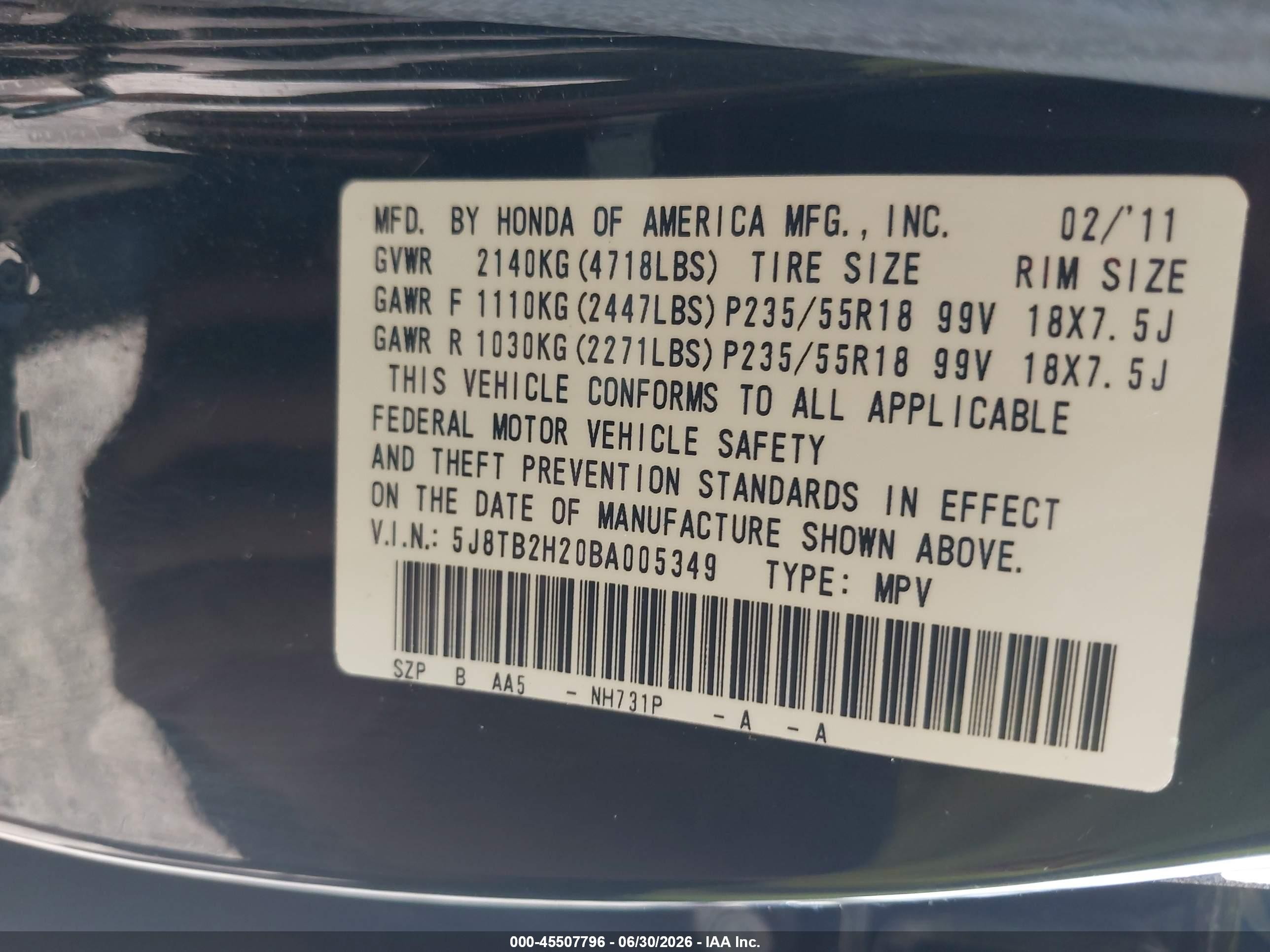 2011 Acura Rdx   Black vin: 5J8TB2H20BA005349