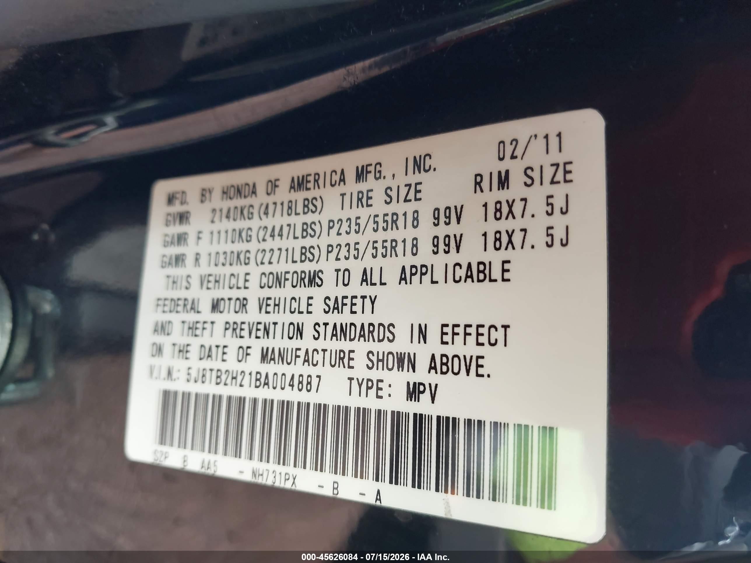 2011 Acura Rdx   Black vin: 5J8TB2H21BA004887