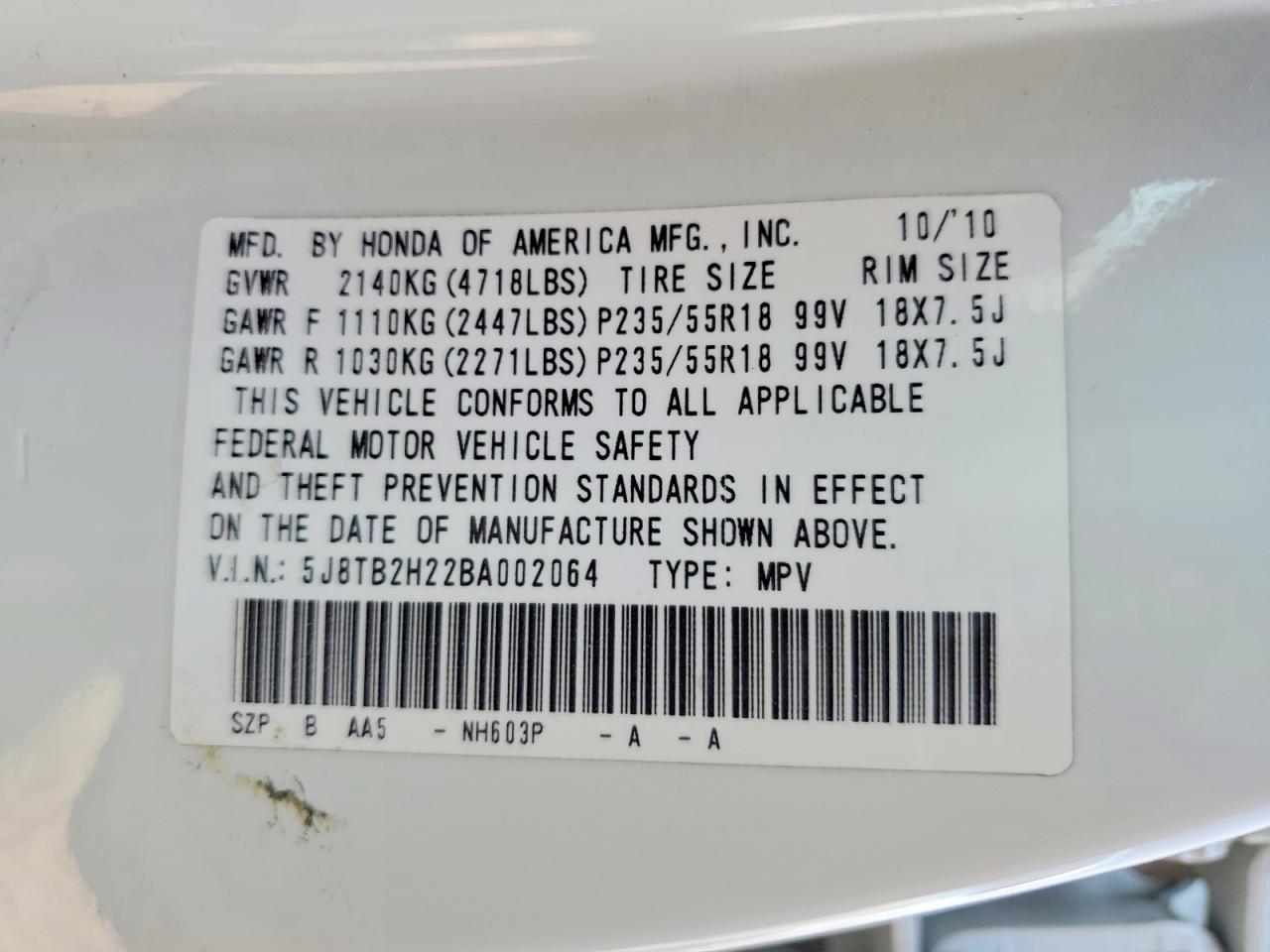 2011 Acura Rdx White vin: 5J8TB2H22BA002064